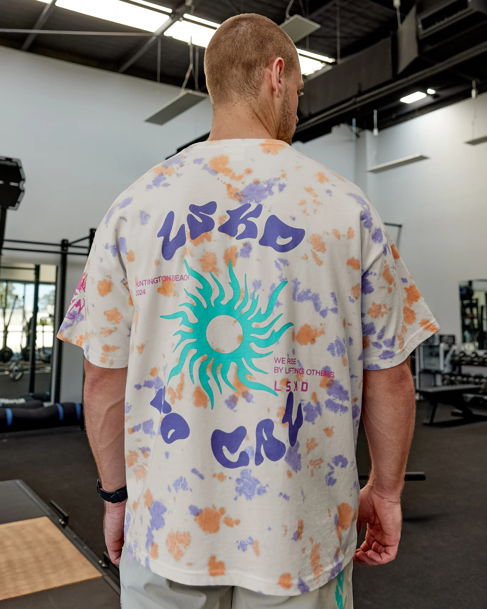 Washed Huntington 24 Heavyweight Oversize Tee - Tie Dye Tangerine-Dahlia Purple