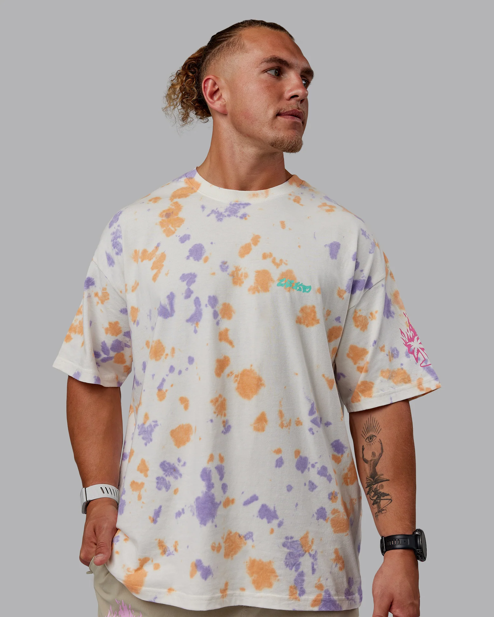 Washed Huntington 24 Heavyweight Oversize Tee - Tie Dye Tangerine-Dahlia Purple