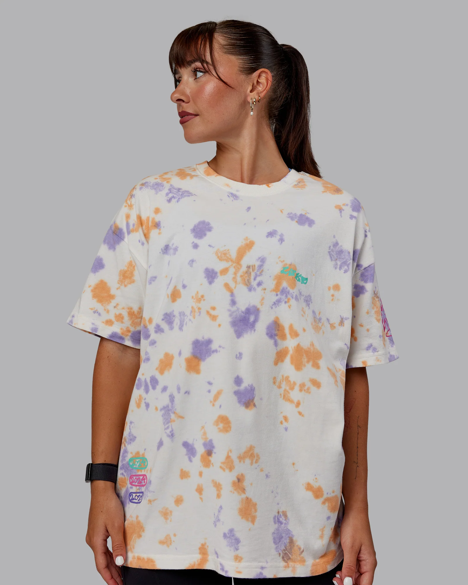 Washed Huntington 24 Heavyweight Oversize Tee - Tie Dye Tangerine-Dahlia Purple