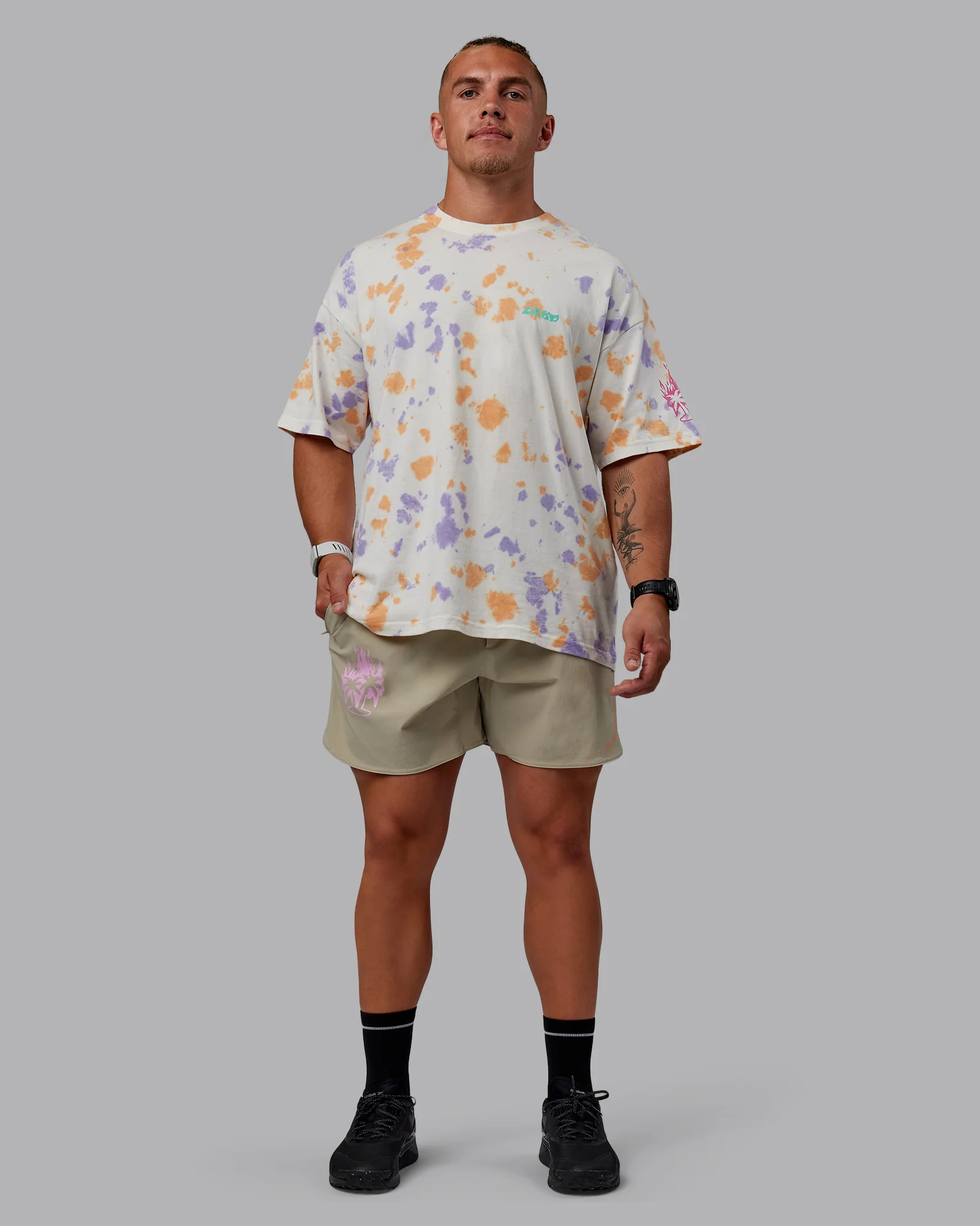 Washed Huntington 24 Heavyweight Oversize Tee - Tie Dye Tangerine-Dahlia Purple