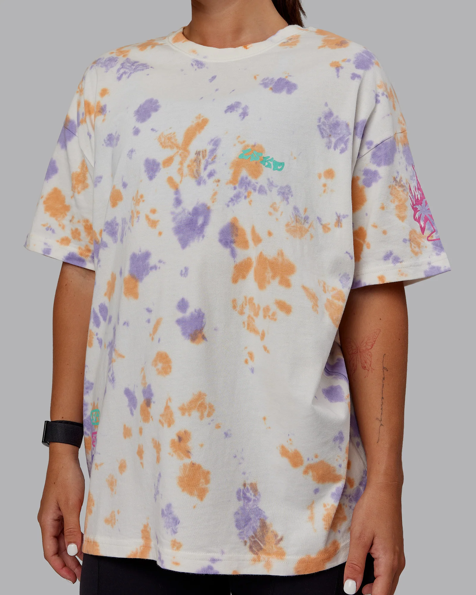 Washed Huntington 24 Heavyweight Oversize Tee - Tie Dye Tangerine-Dahlia Purple