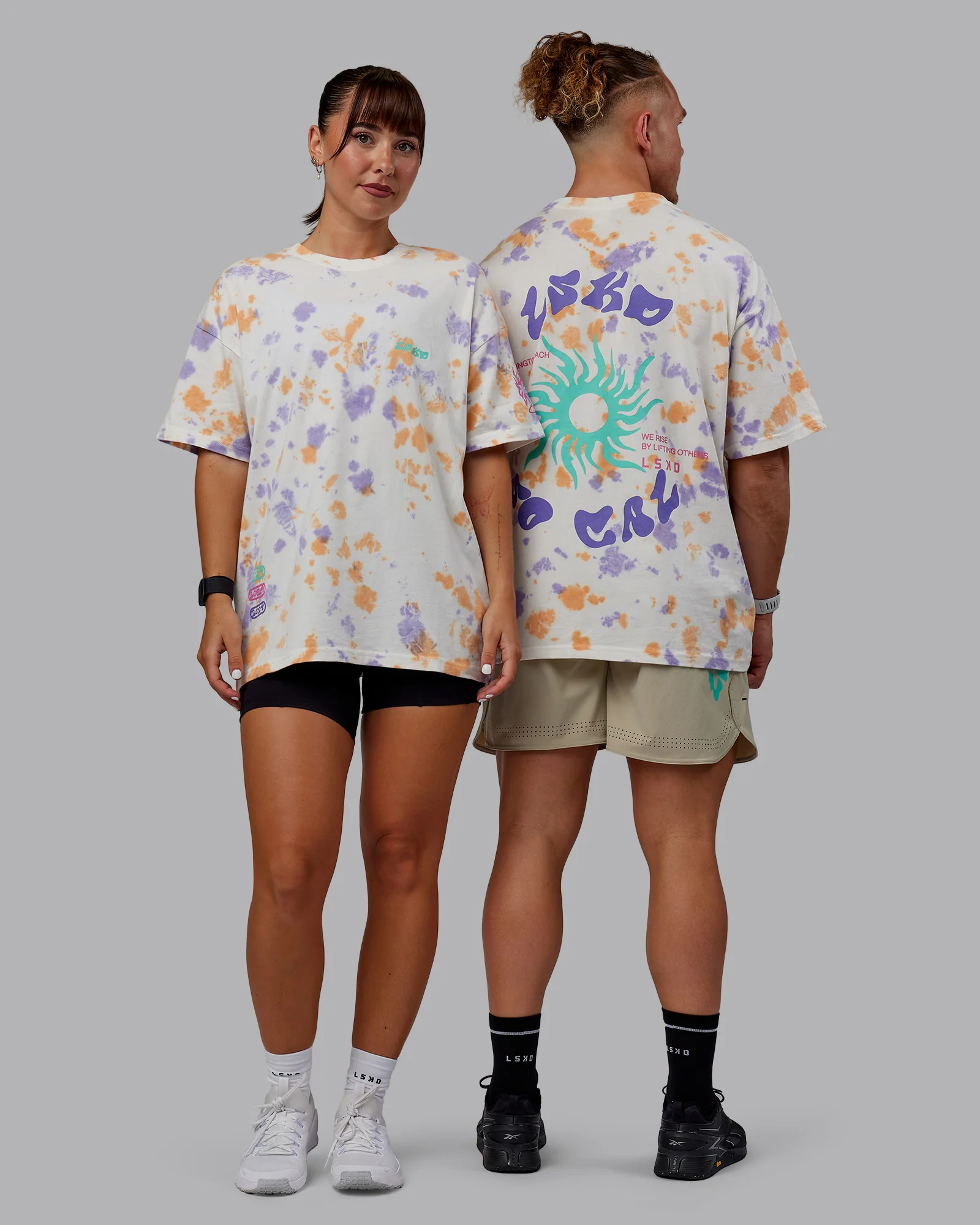 Washed Huntington 24 Heavyweight Oversize Tee - Tie Dye Tangerine-Dahlia Purple