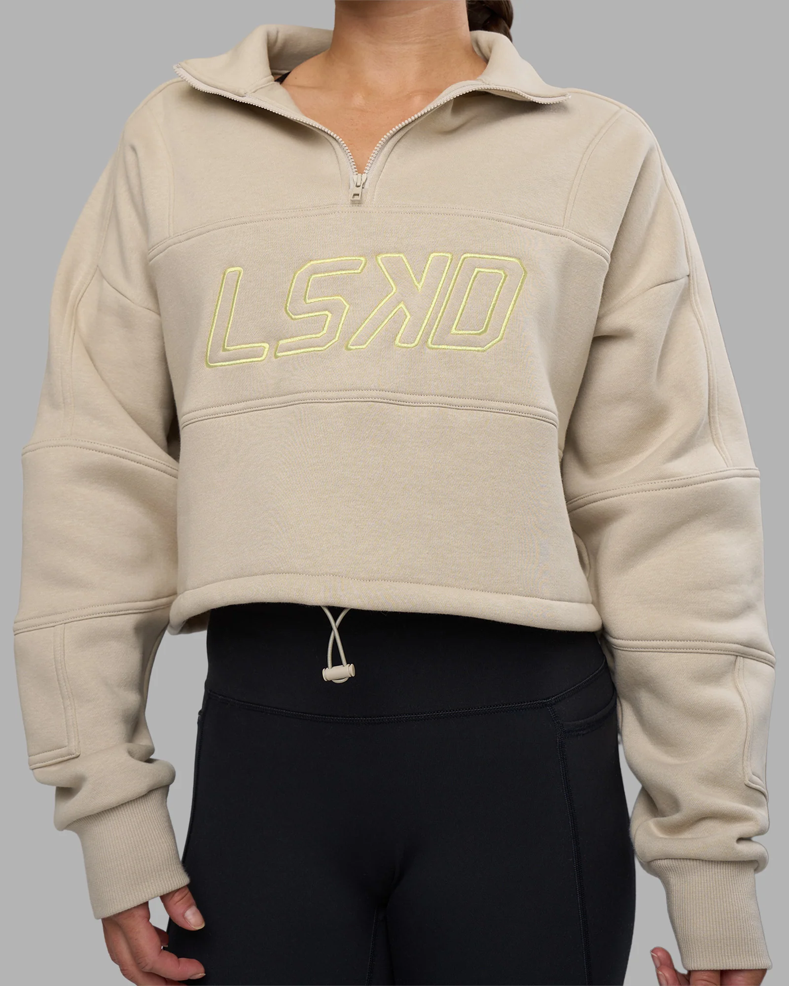Slam Quarter Zip Sweater - Shale Beige-Lime Glo