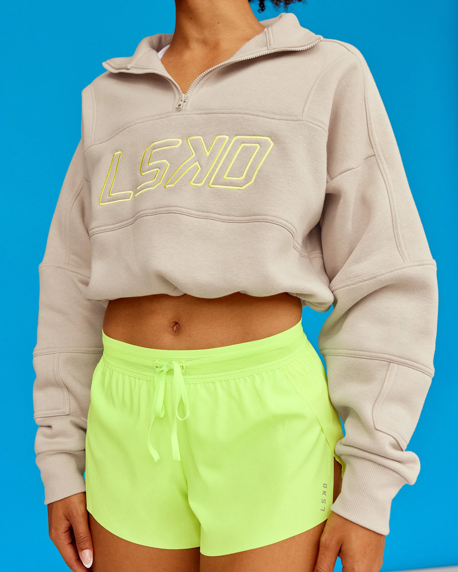 Slam Quarter Zip Sweater - Shale Beige-Lime Glo