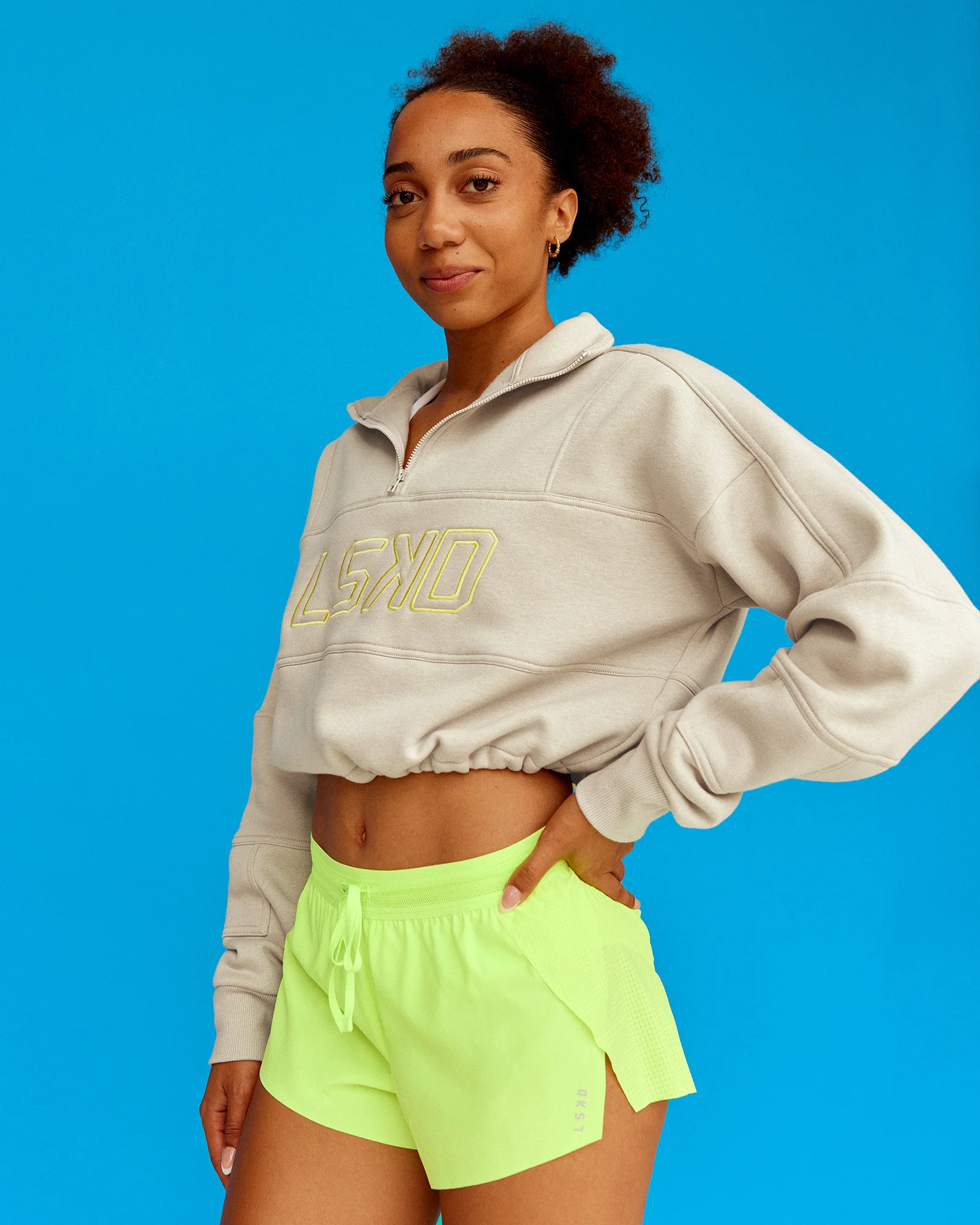 Slam Quarter Zip Sweater - Shale Beige-Lime Glo