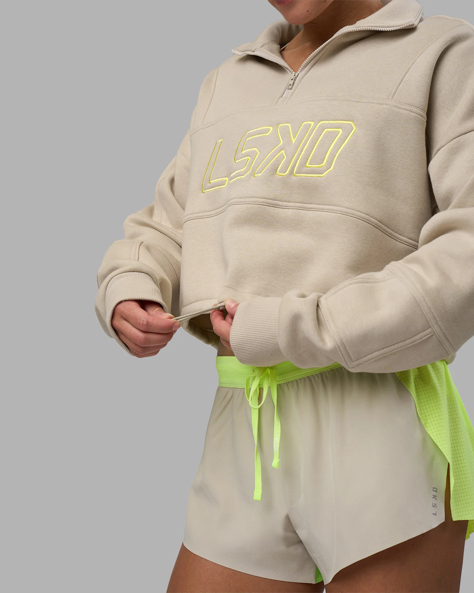 Slam Quarter Zip Sweater - Shale Beige-Lime Glo