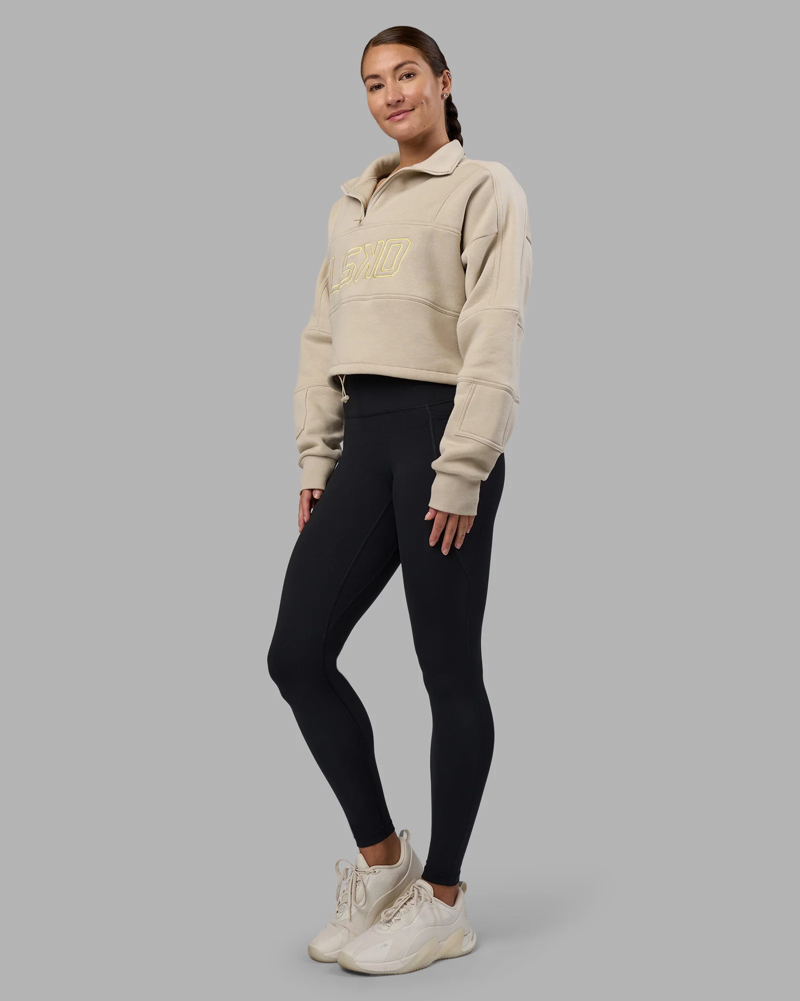 Slam Quarter Zip Sweater - Shale Beige-Lime Glo