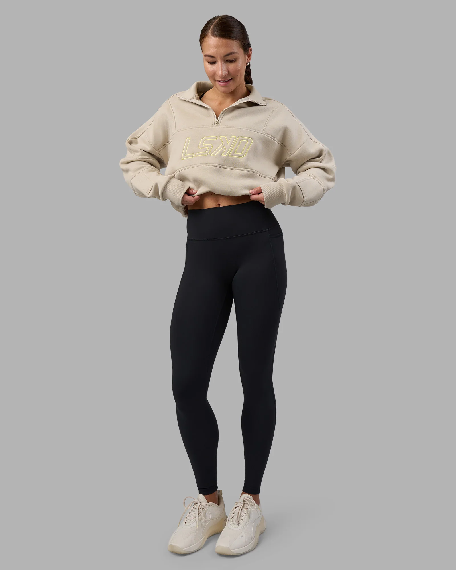 Slam Quarter Zip Sweater - Shale Beige-Lime Glo