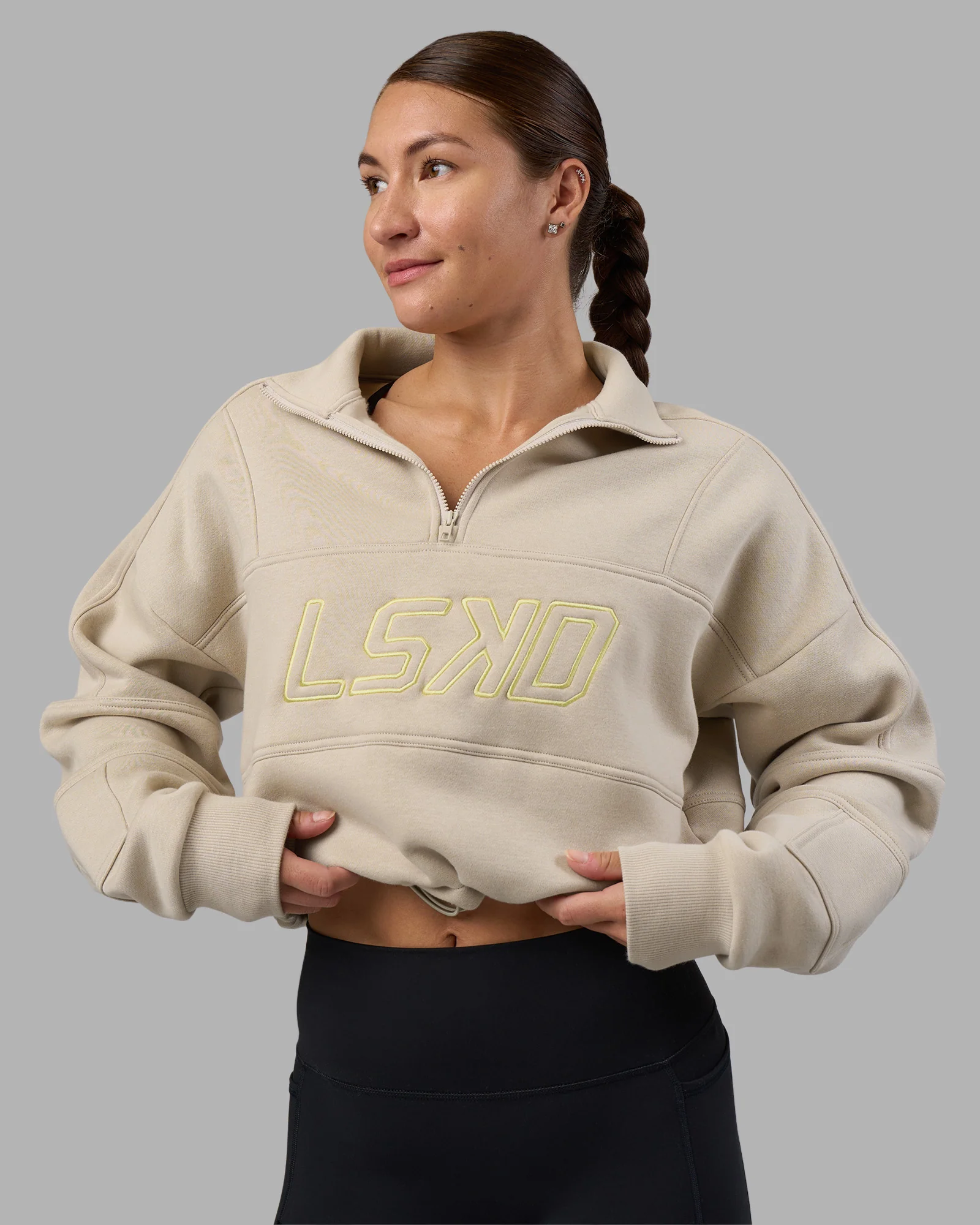Slam Quarter Zip Sweater - Shale Beige-Lime Glo