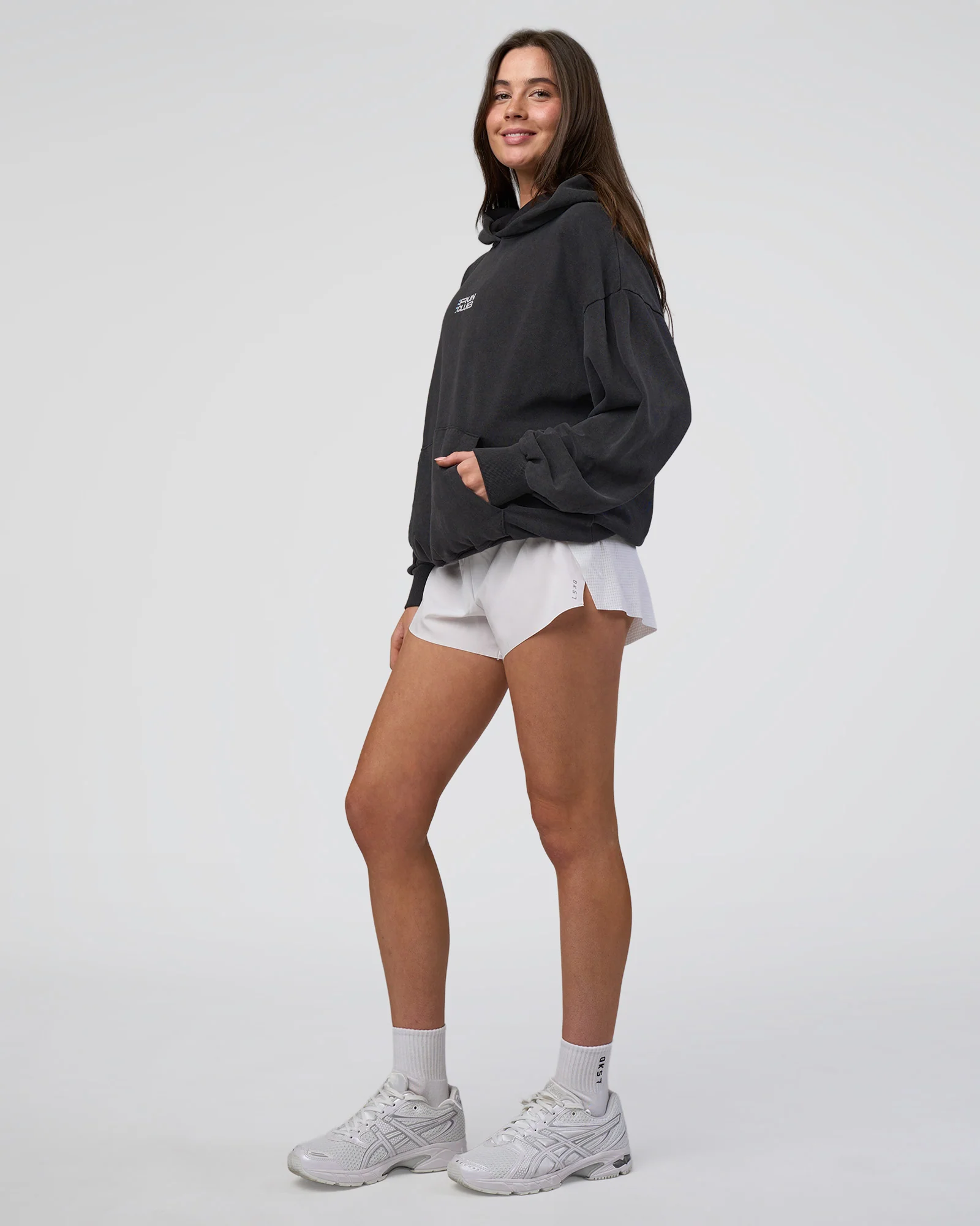 Runner’s Unisex Oversized Hoodie - Black Washed-White