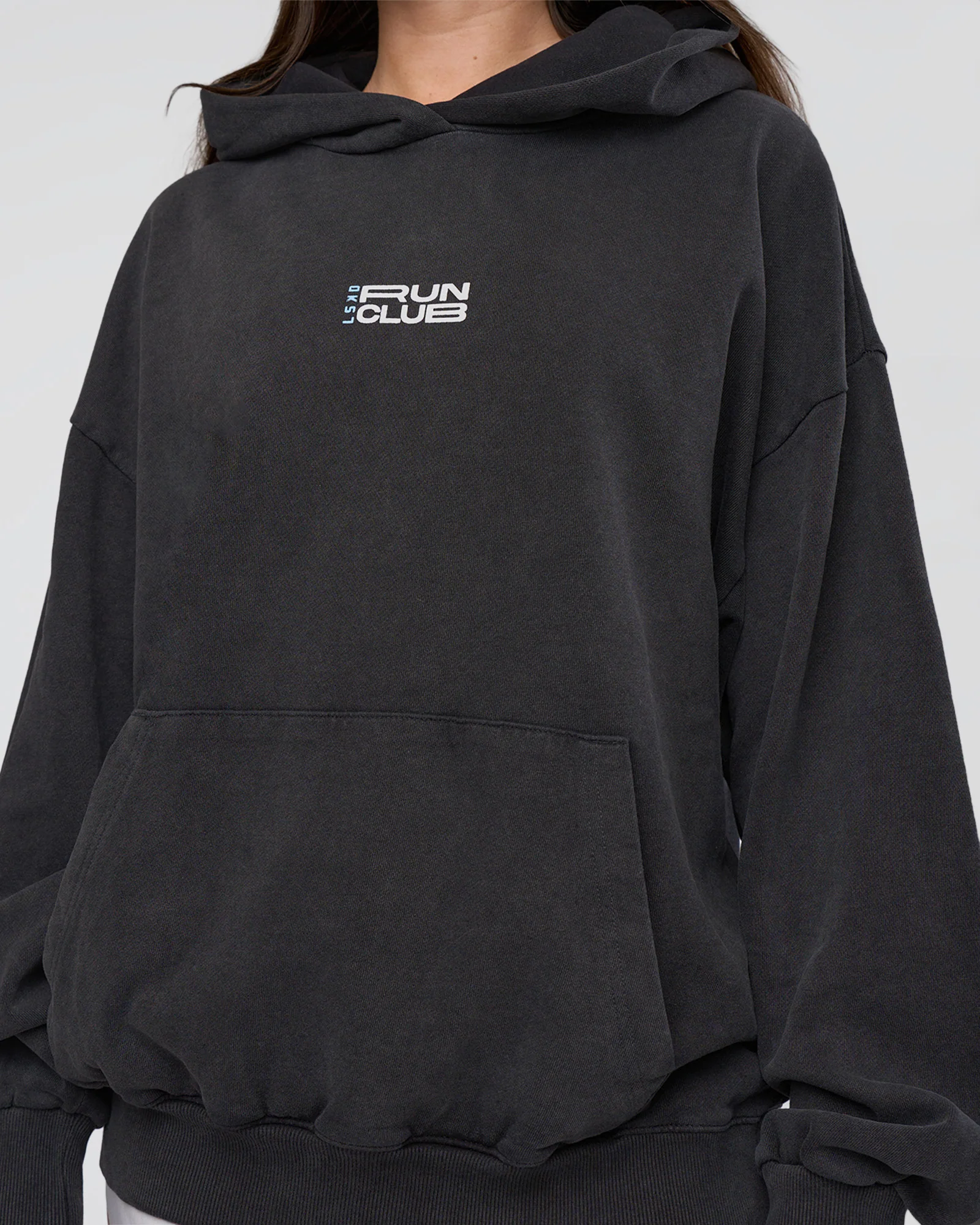 Runner’s Unisex Oversized Hoodie - Black Washed-White