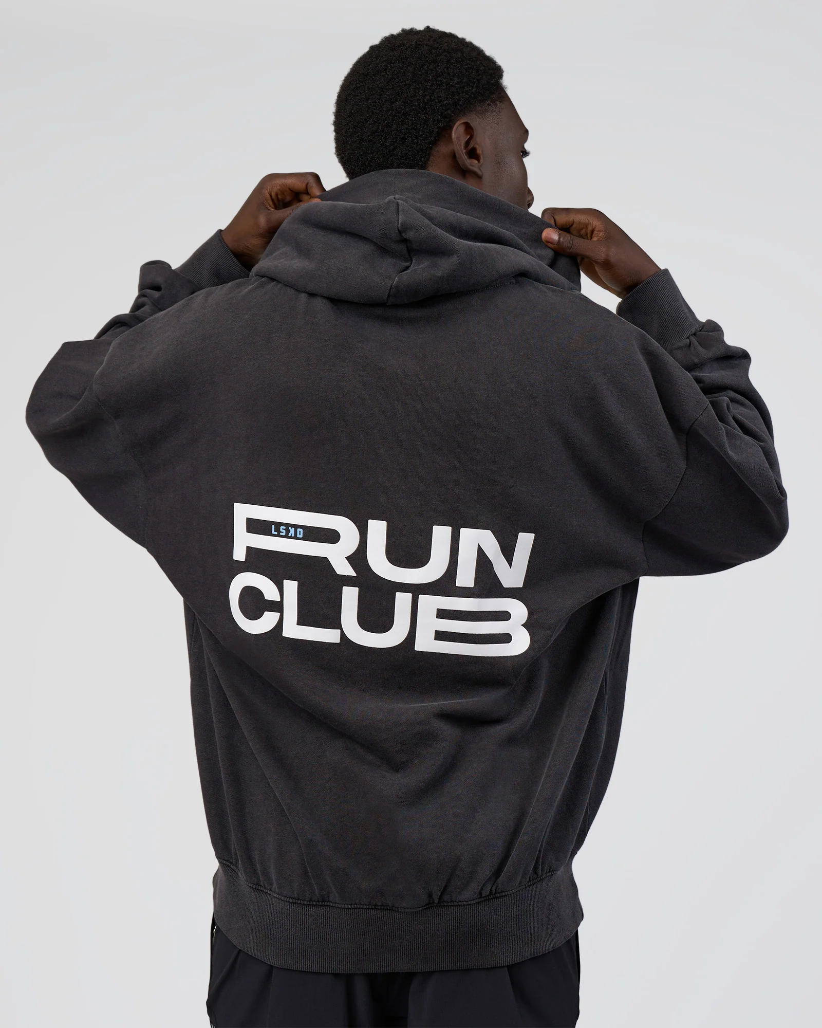 Runner’s Unisex Oversized Hoodie - Black Washed-White