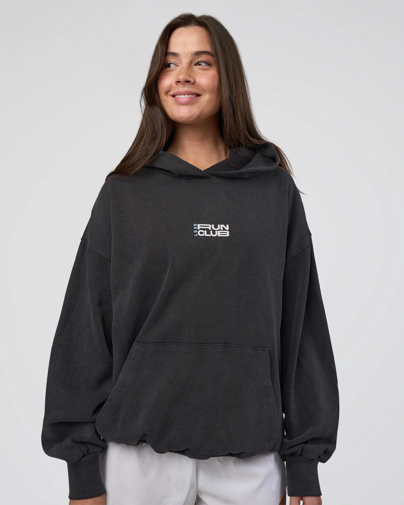 Runner’s Unisex Oversized Hoodie - Black Washed-White