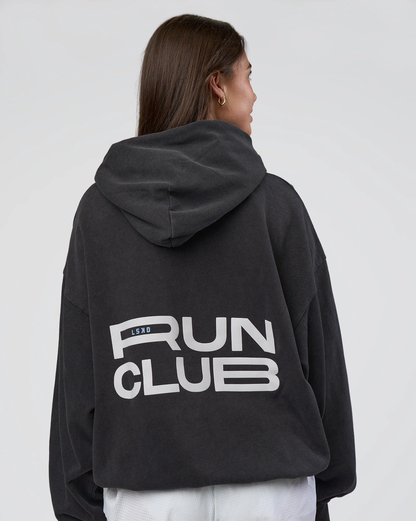 Runner’s Unisex Oversized Hoodie - Black Washed-White