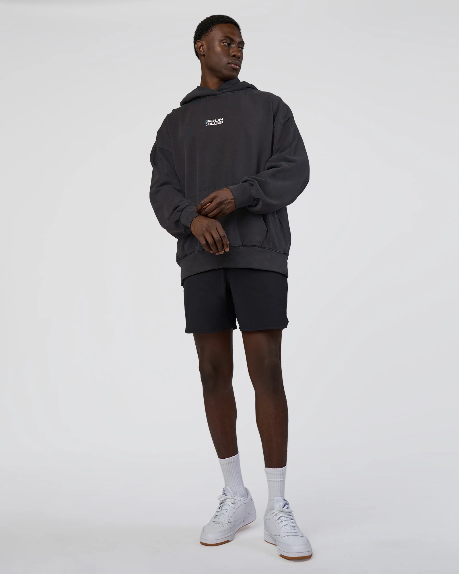 Runner’s Unisex Oversized Hoodie - Black Washed-White