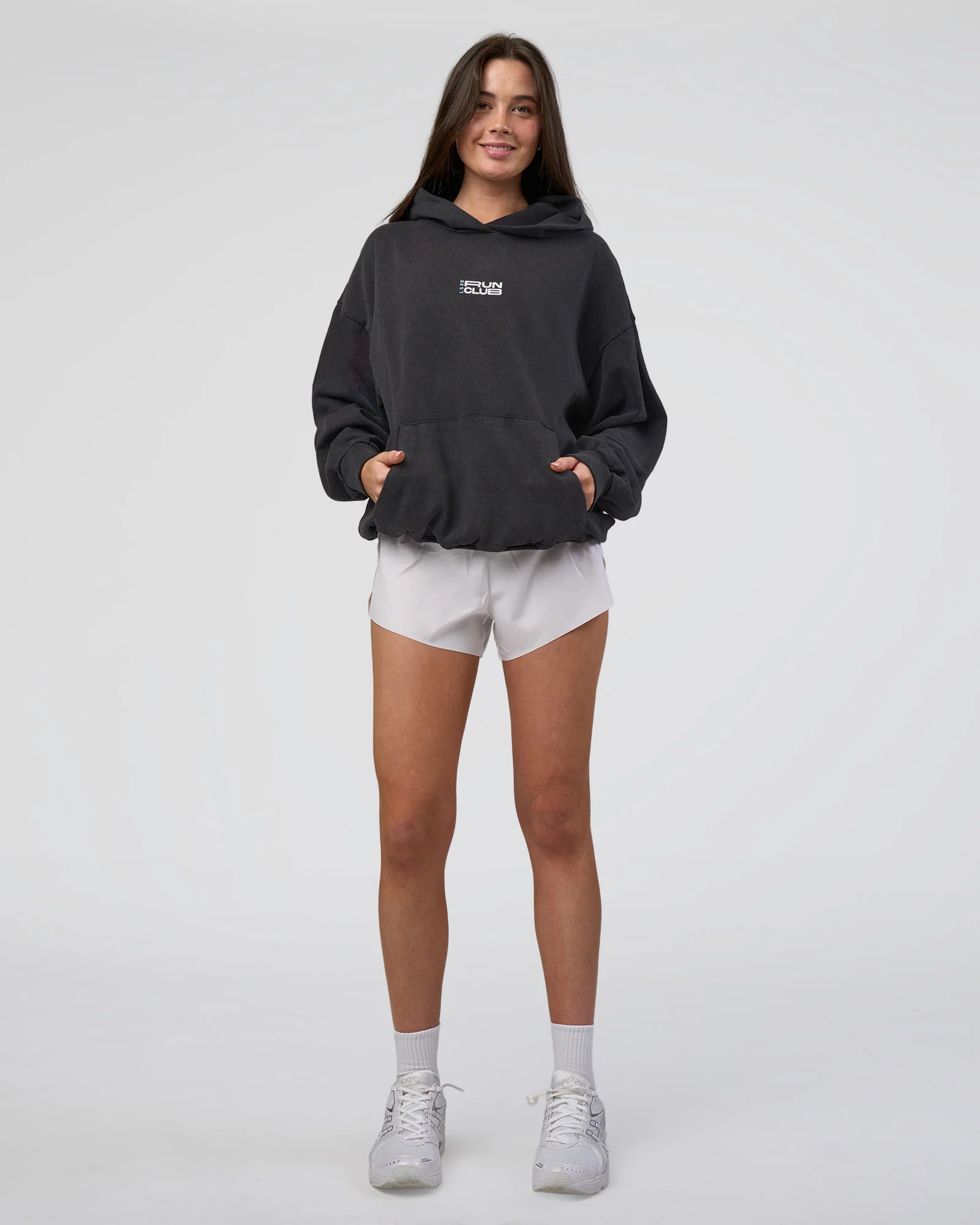 Runner’s Unisex Oversized Hoodie - Black Washed-White