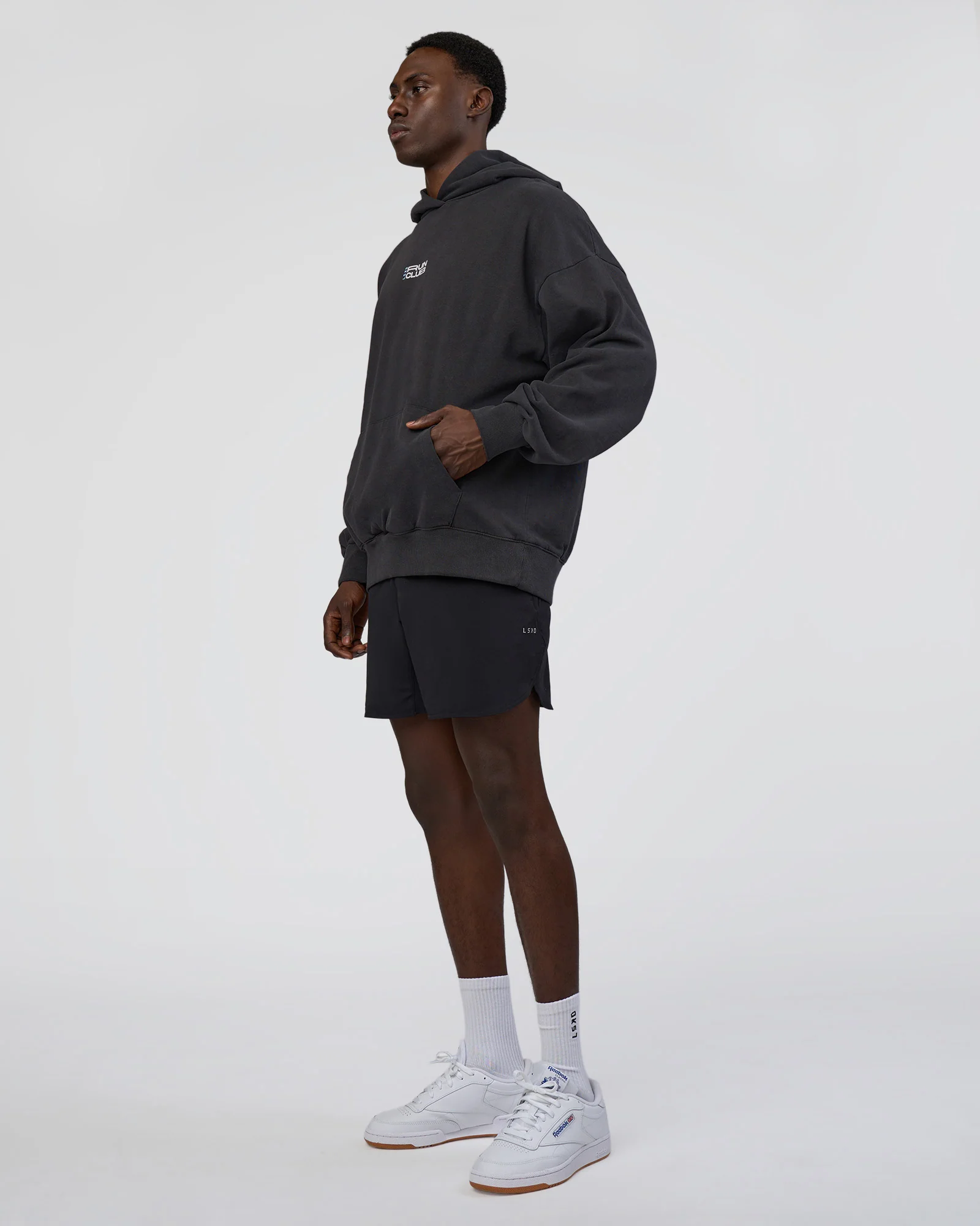 Runner’s Unisex Oversized Hoodie - Black Washed-White