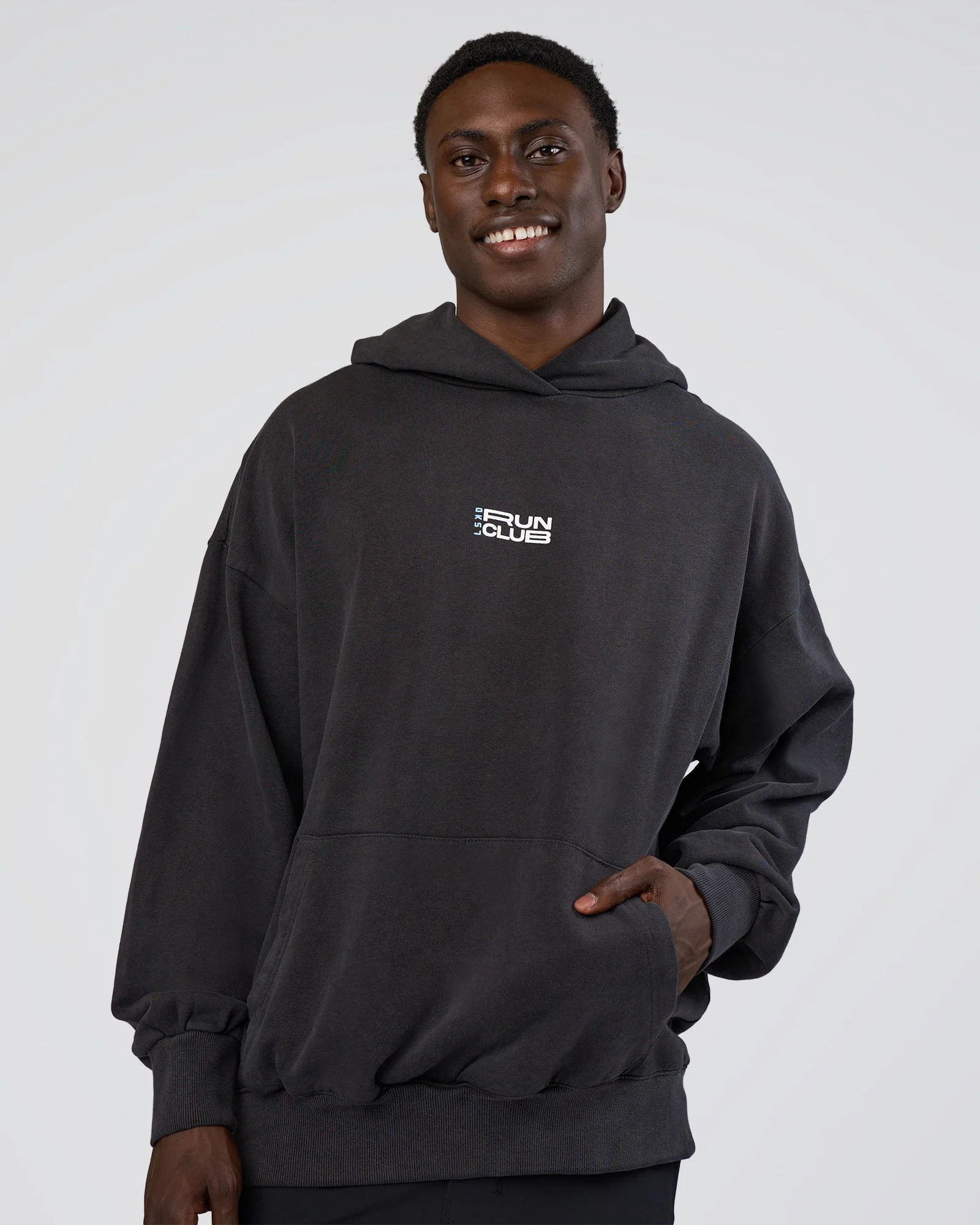 Runner’s Unisex Oversized Hoodie - Black Washed-White