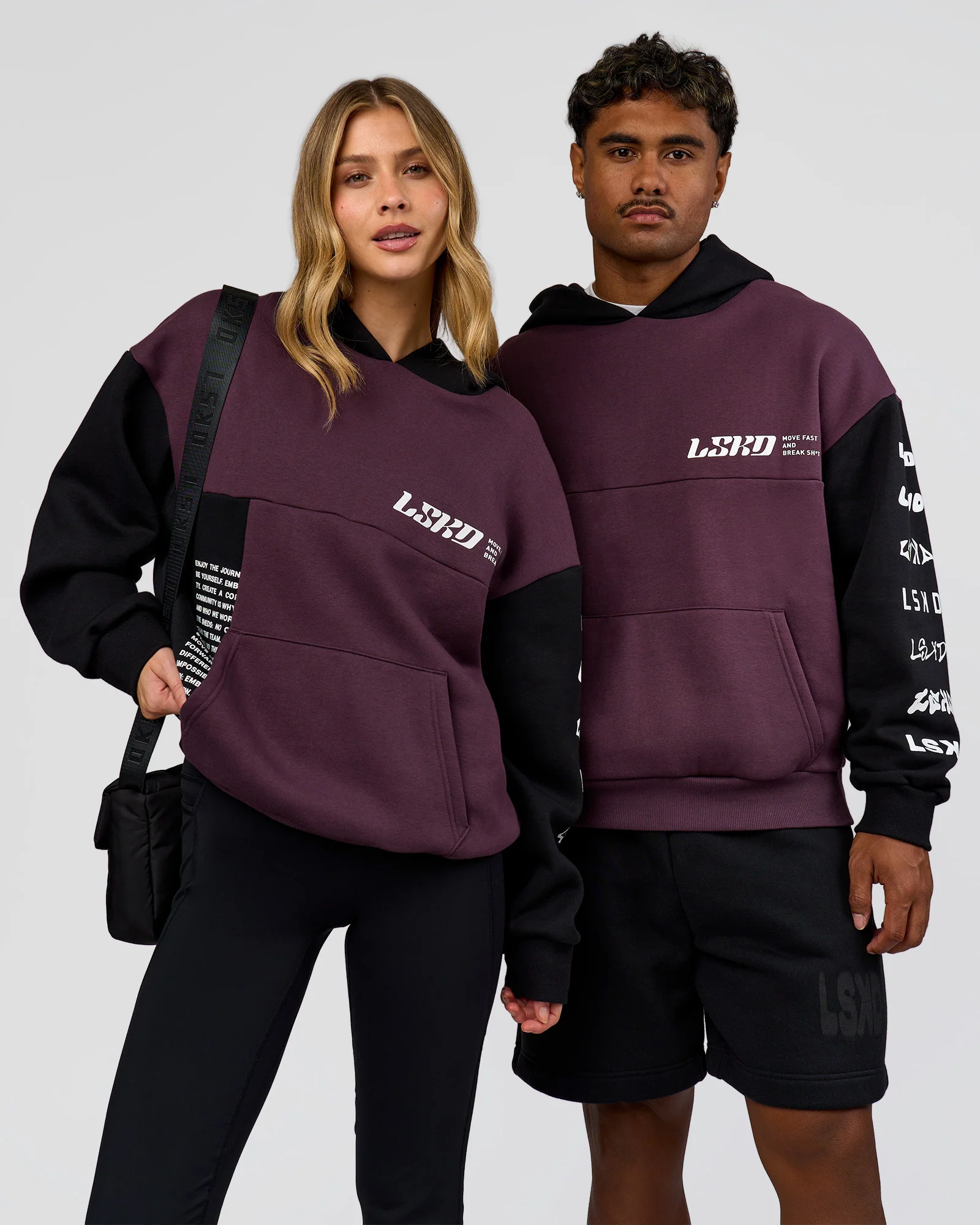 Deconstructed Fleece Hoodie - Caviar-Midnight Plum