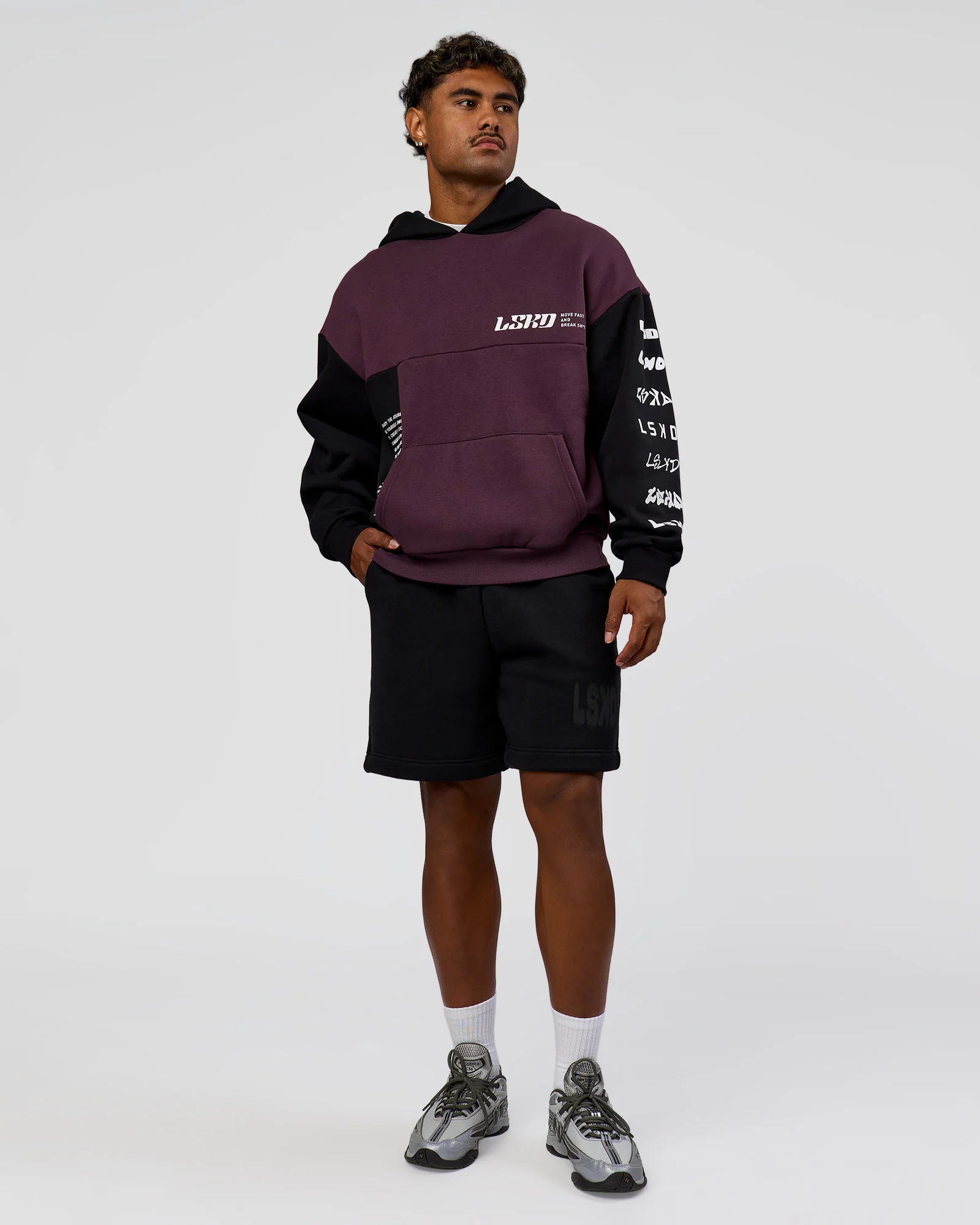 Deconstructed Fleece Hoodie - Caviar-Midnight Plum