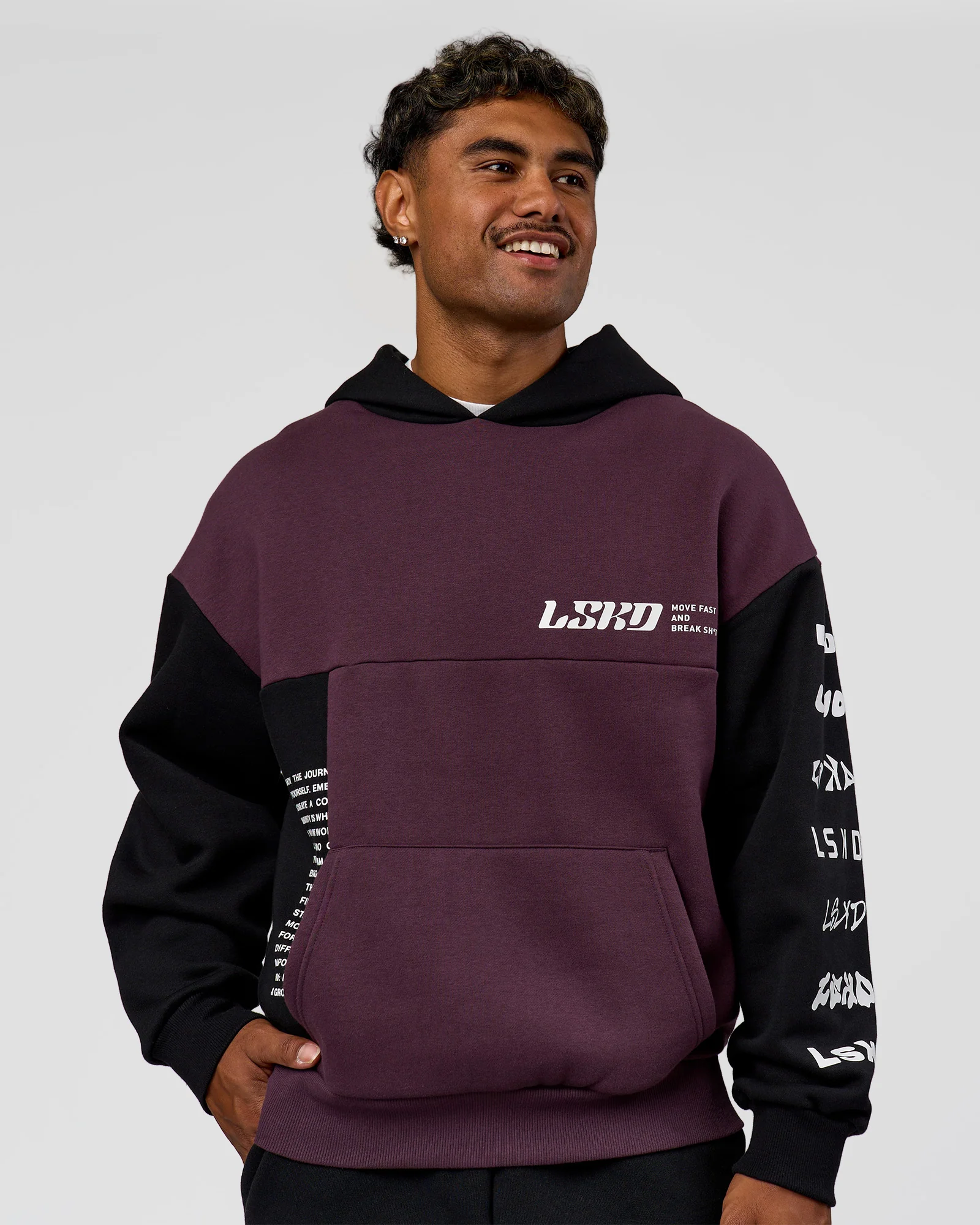 Deconstructed Fleece Hoodie - Caviar-Midnight Plum