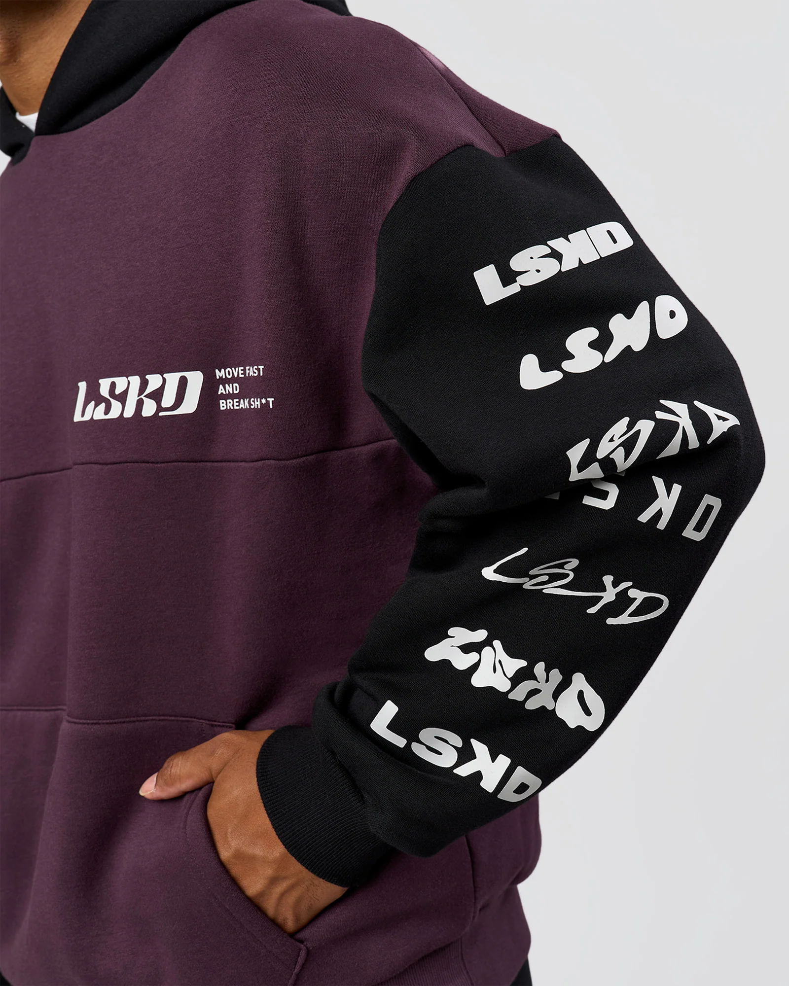 Deconstructed Fleece Hoodie - Caviar-Midnight Plum