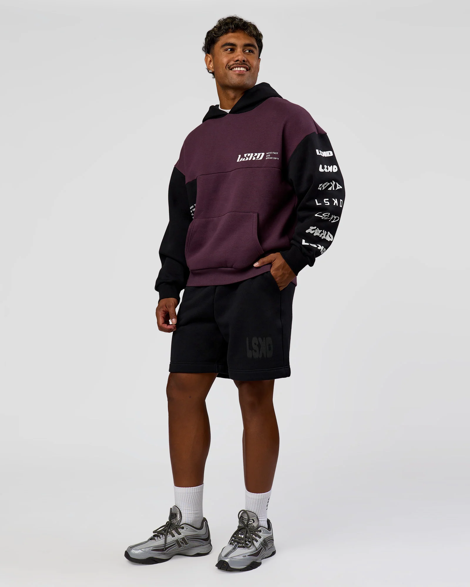 Deconstructed Fleece Hoodie - Caviar-Midnight Plum