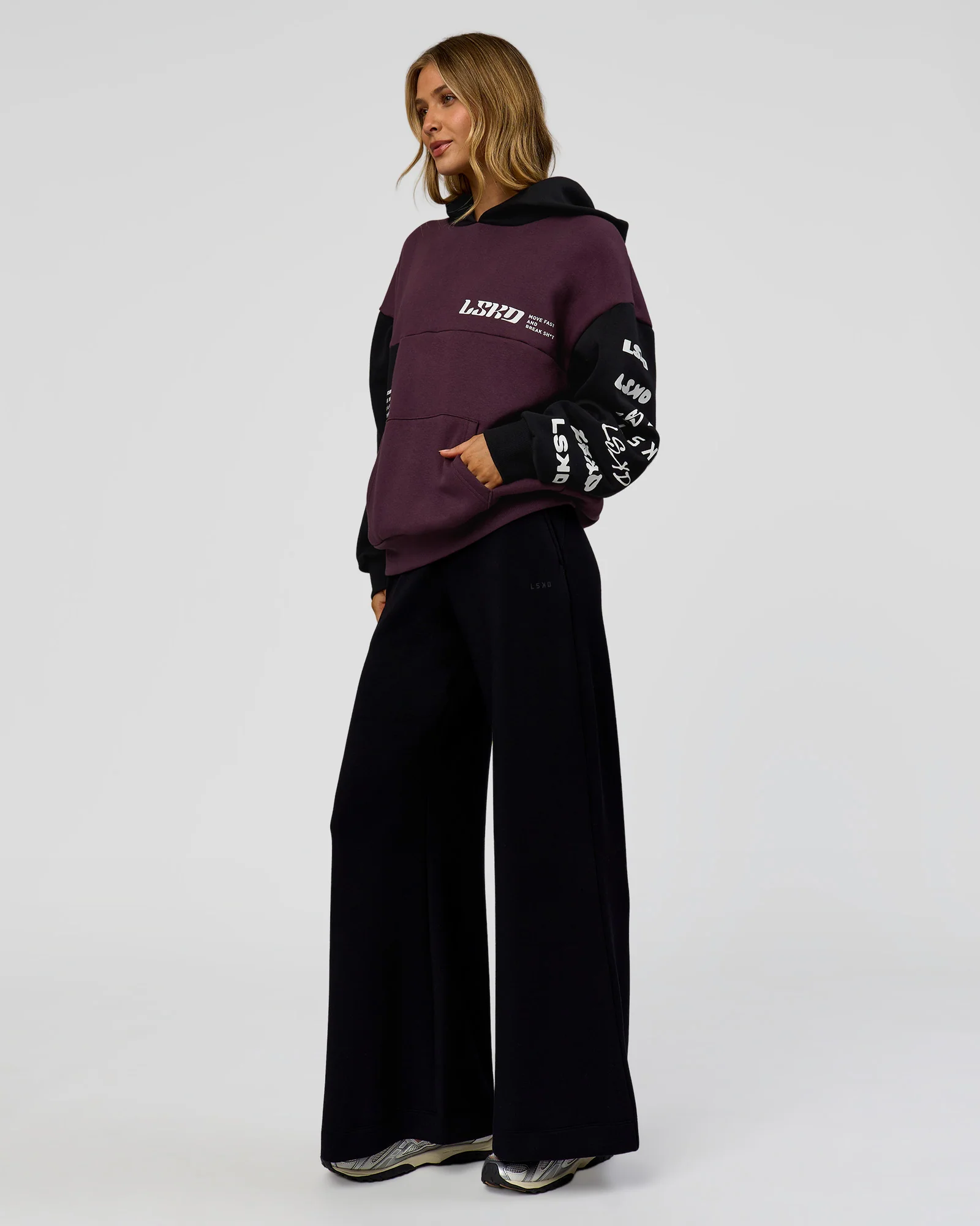 Deconstructed Fleece Hoodie - Caviar-Midnight Plum