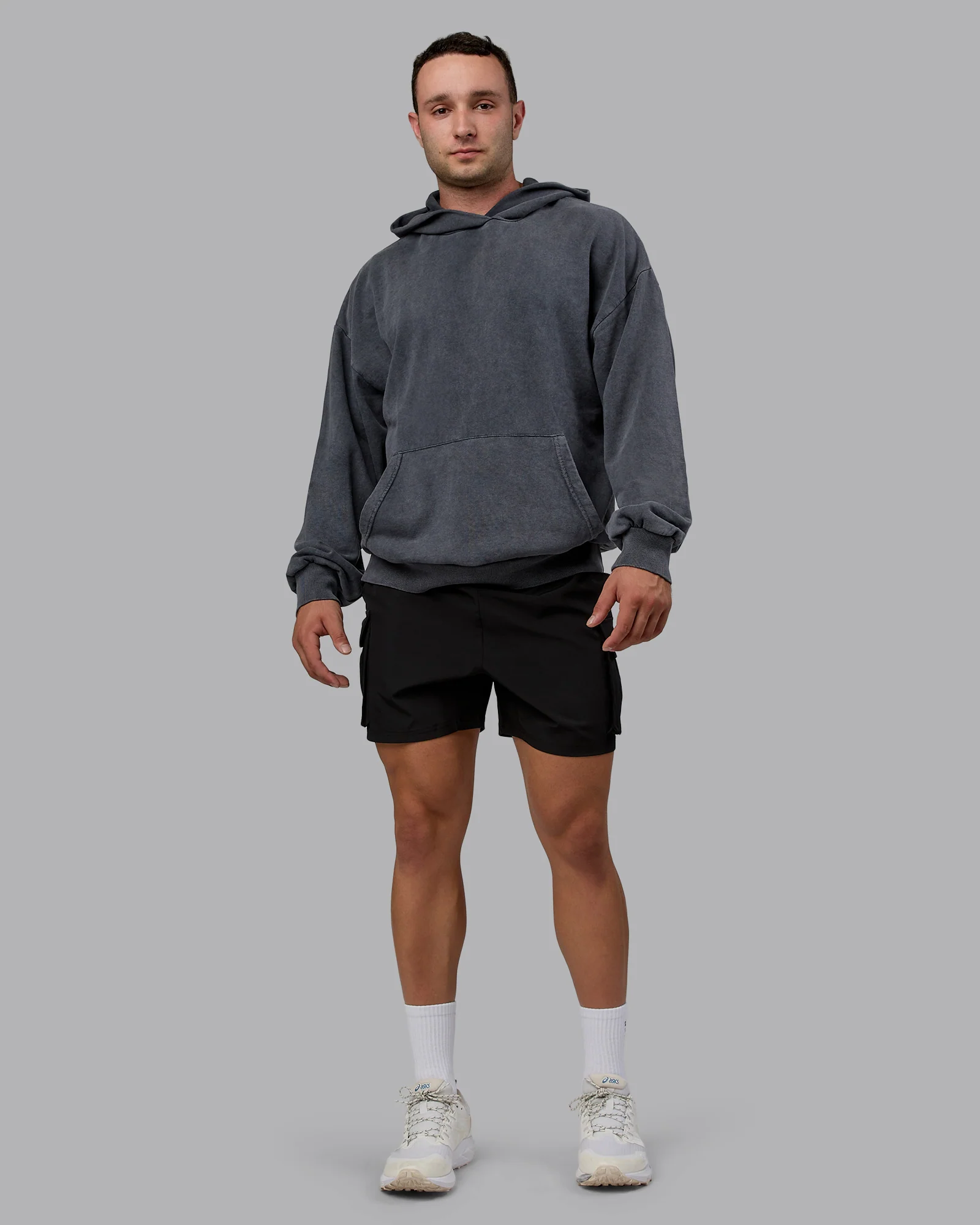Set the Standard Washed Oversized Hoodie - Black-Greyish Purple