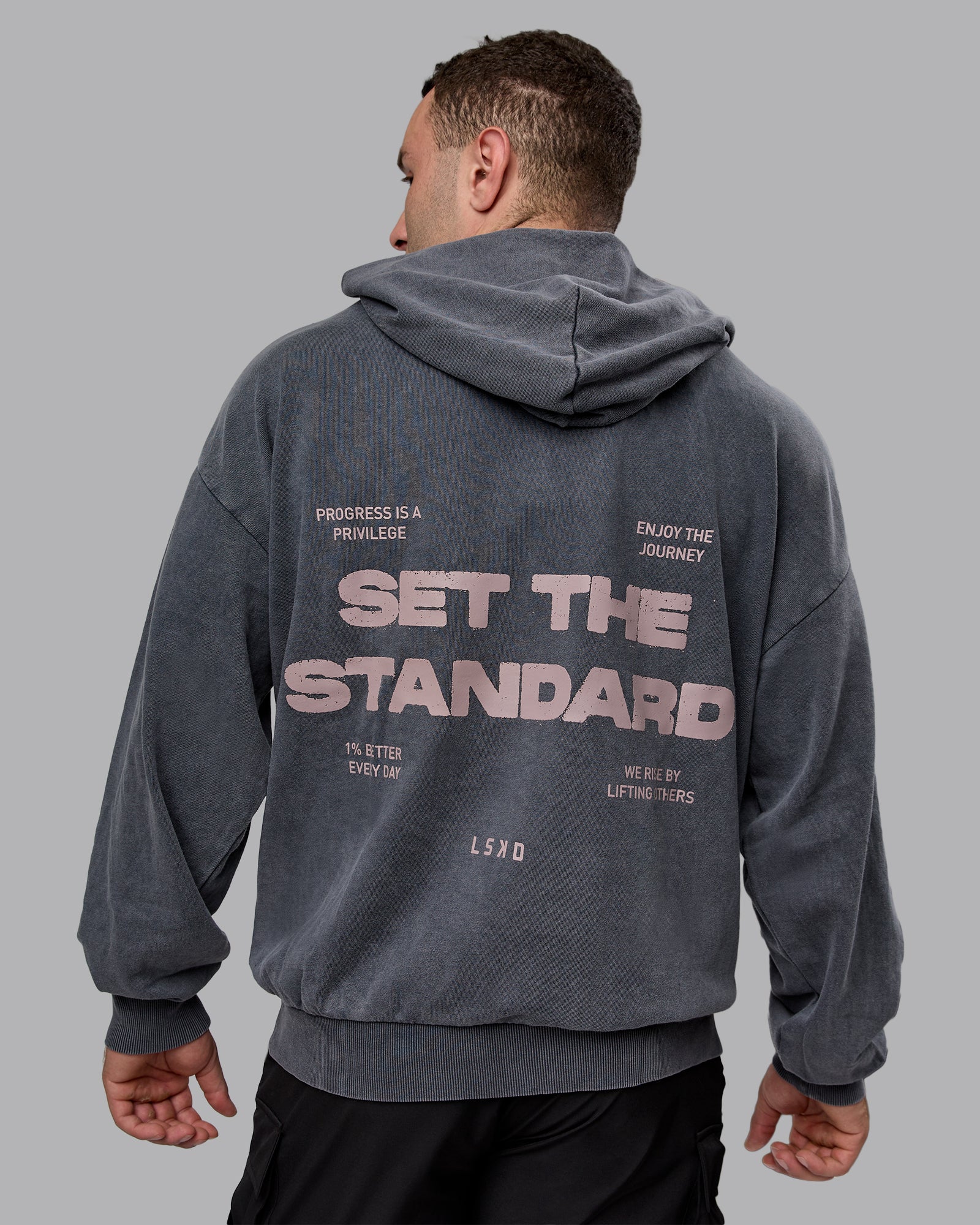 Set the Standard Washed Oversized Hoodie - Black-Greyish Purple