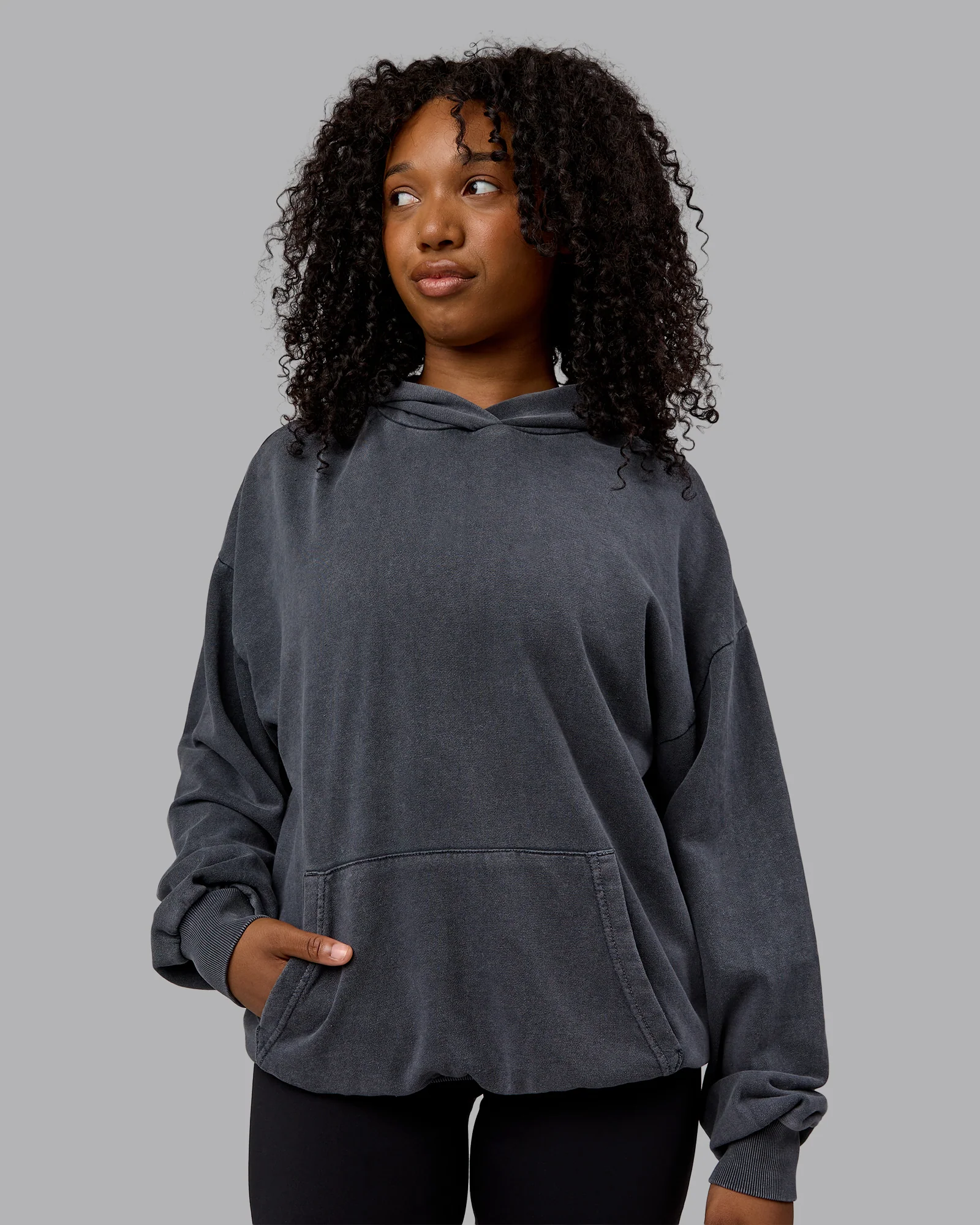 Set the Standard Washed Oversized Hoodie - Black-Greyish Purple