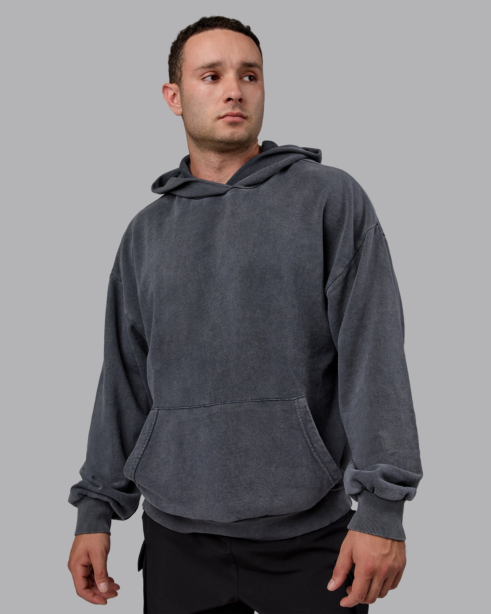 Set the Standard Washed Oversized Hoodie - Black-Greyish Purple
