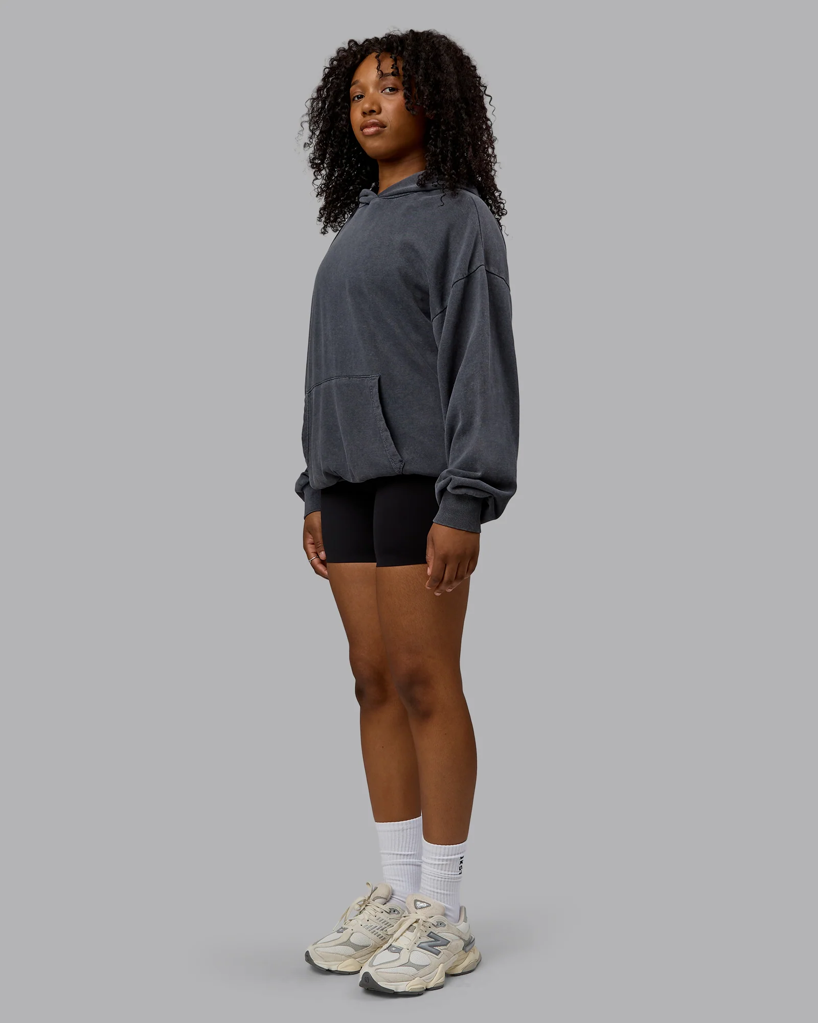 Set the Standard Washed Oversized Hoodie - Black-Greyish Purple