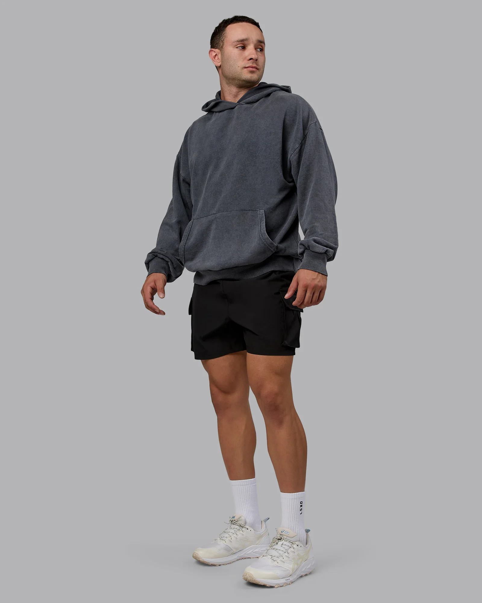 Set the Standard Washed Oversized Hoodie - Black-Greyish Purple