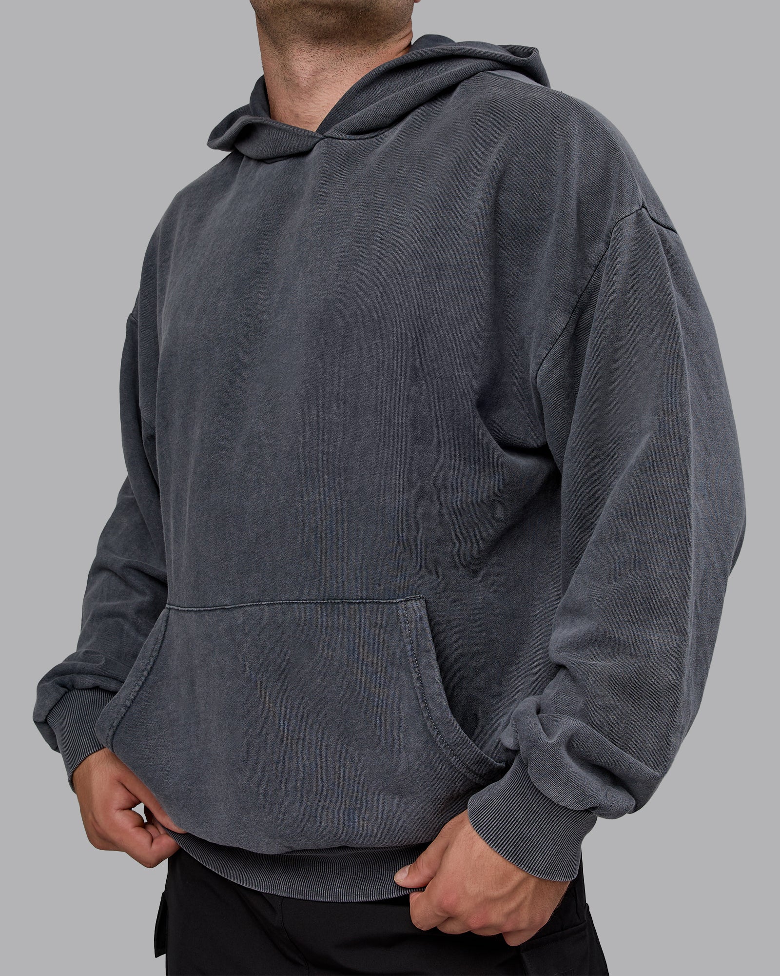 Set the Standard Washed Oversized Hoodie - Black-Greyish Purple