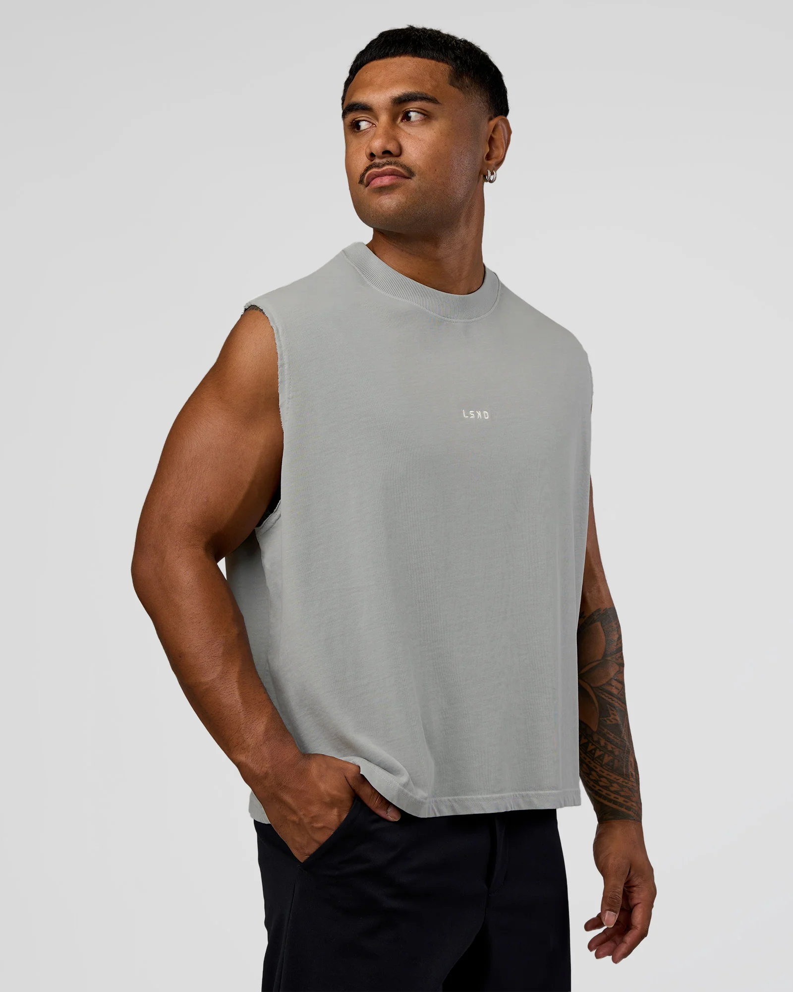 Oversized Heavyweight Boxed Tank - Light Grey Marl