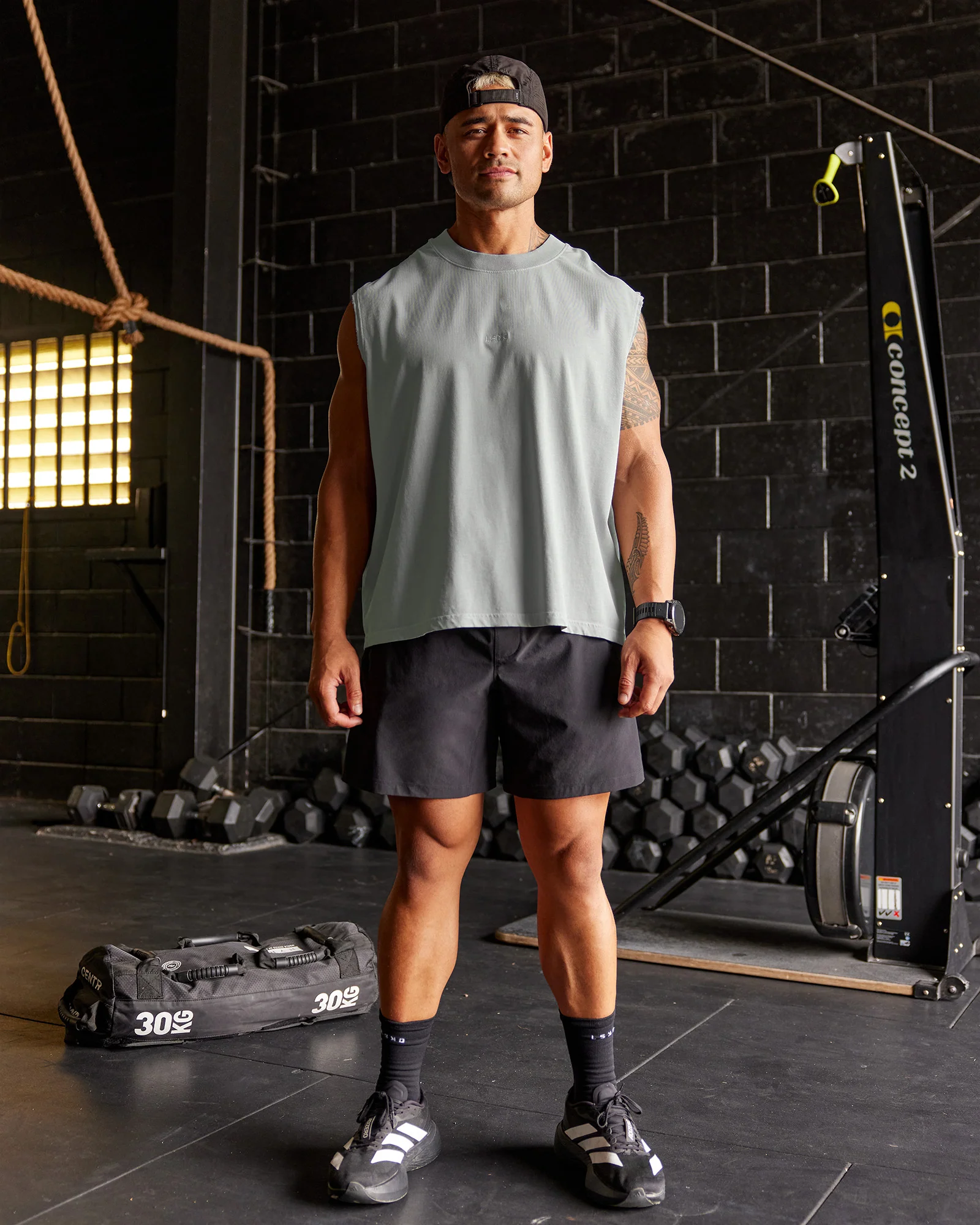 Oversized Heavyweight Boxed Tank - Light Grey Marl