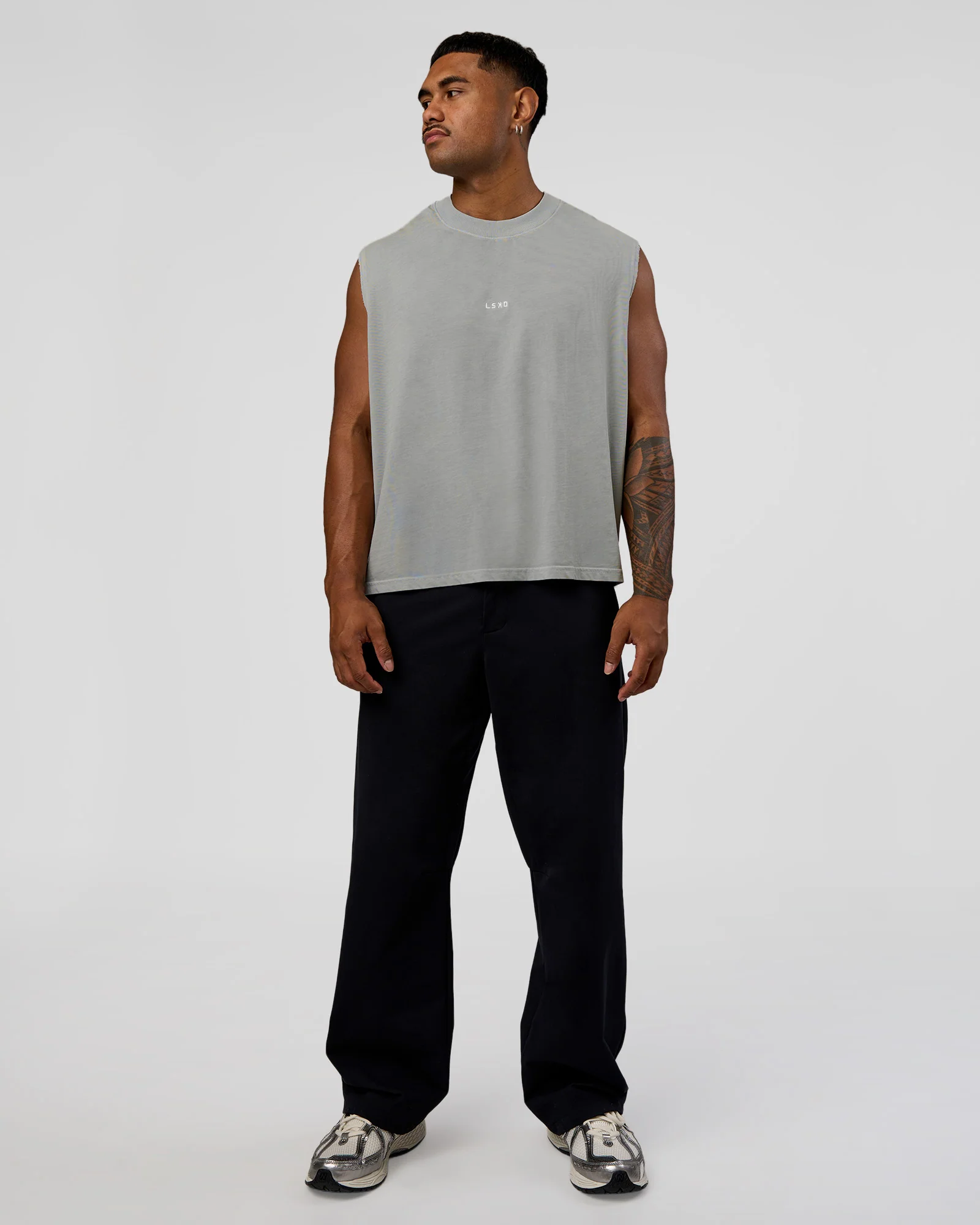 Oversized Heavyweight Boxed Tank - Light Grey Marl