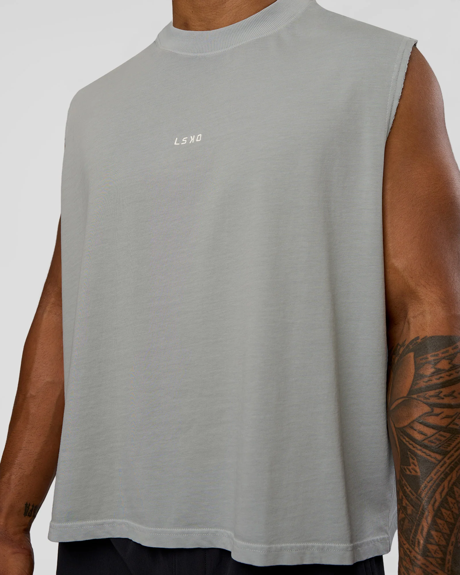Oversized Heavyweight Boxed Tank - Light Grey Marl