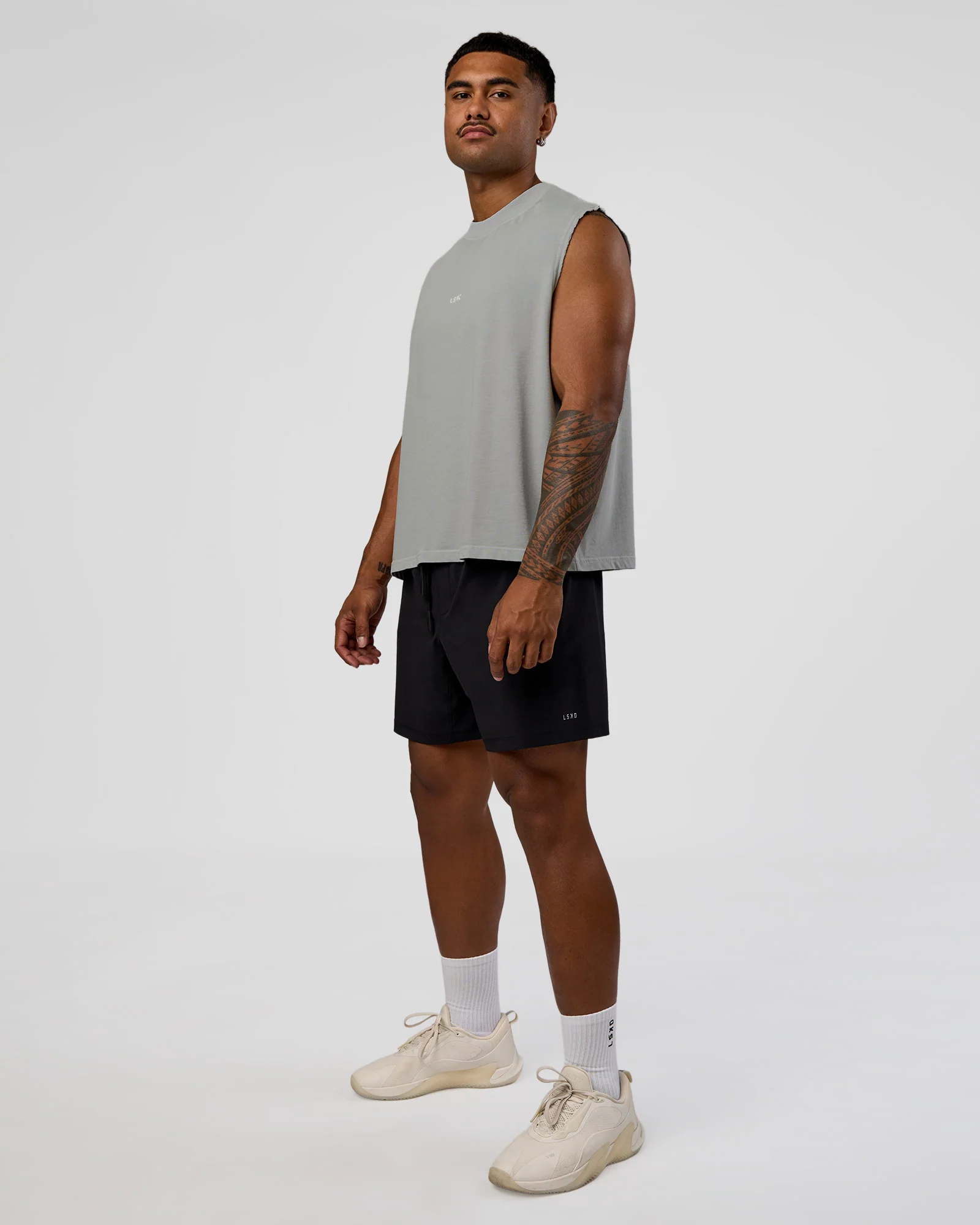Oversized Heavyweight Boxed Tank - Light Grey Marl