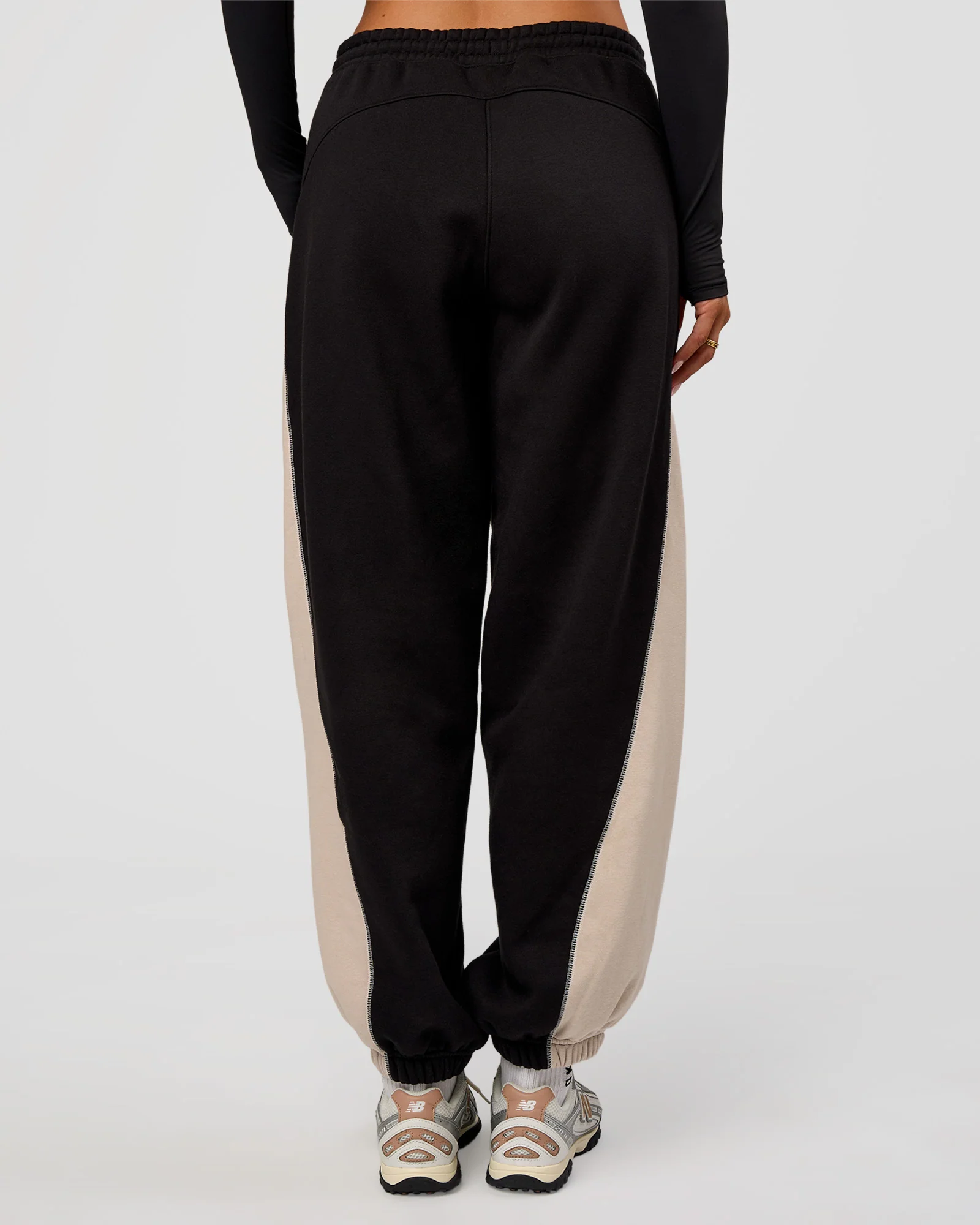 Power Play Stitch Up Fleece Sweat Pant - Black-Shale Beige