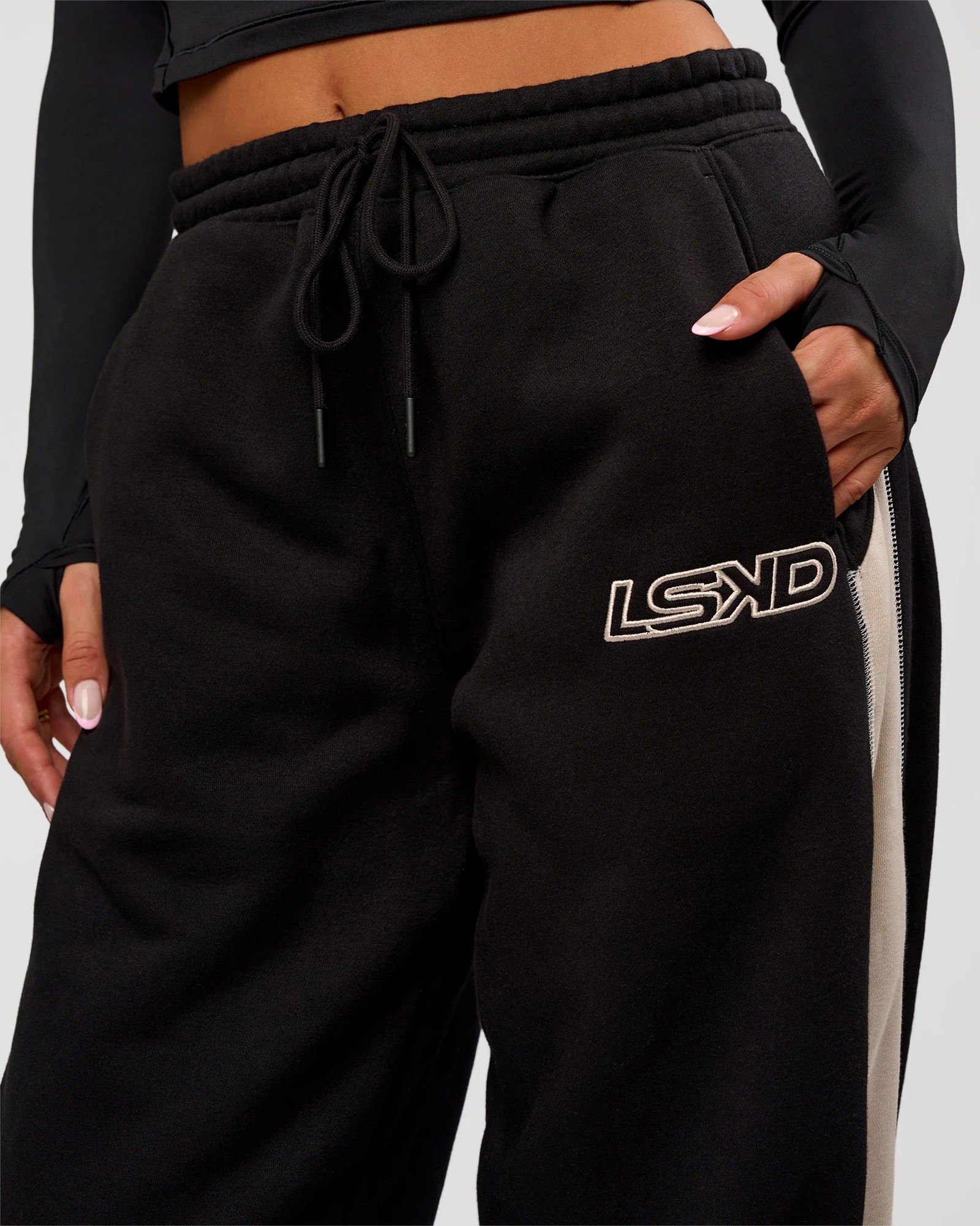 Power Play Stitch Up Fleece Sweat Pant - Black-Shale Beige