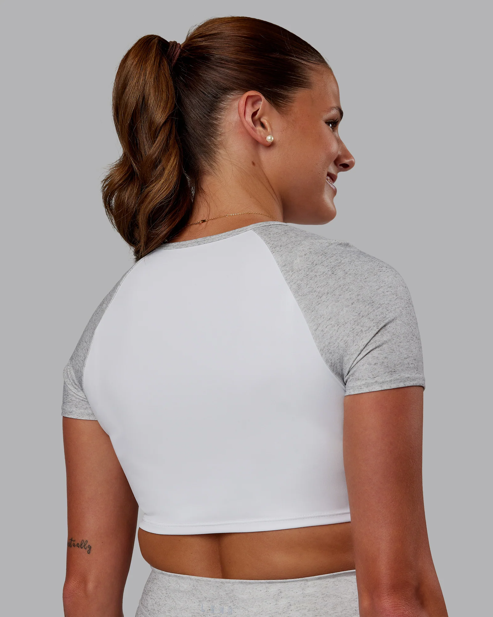 Run With It Ultra Cropped Tee - White-Grey Marl