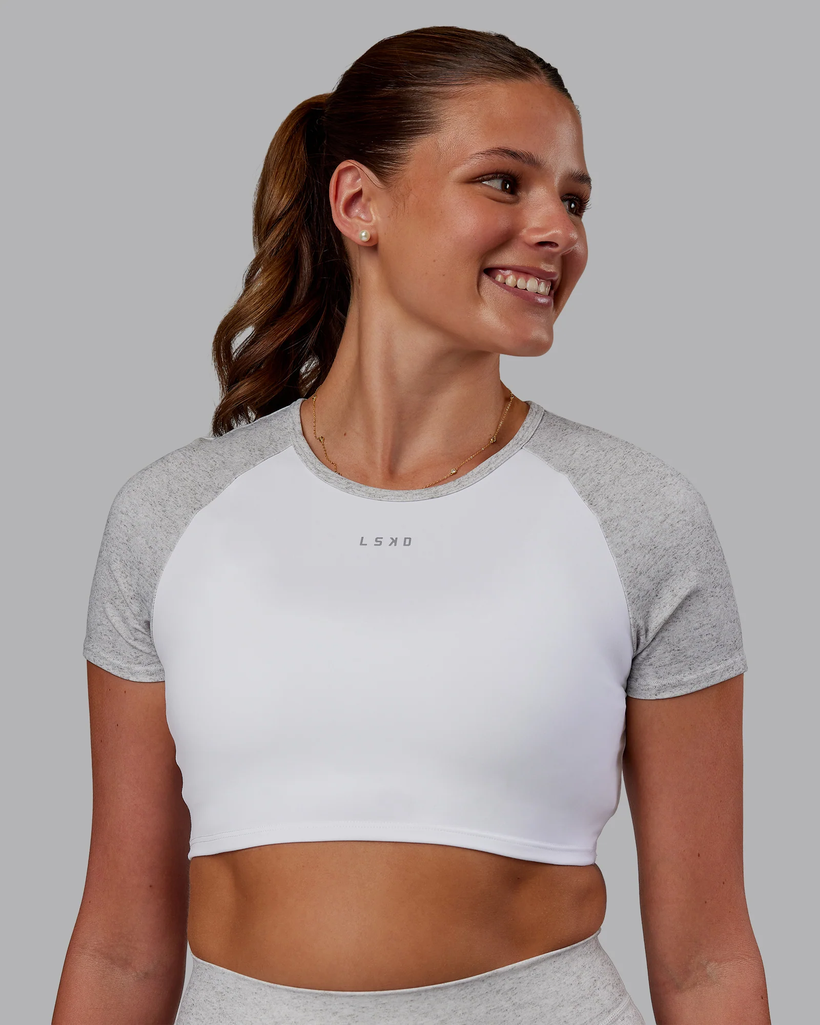 Run With It Ultra Cropped Tee - White-Grey Marl