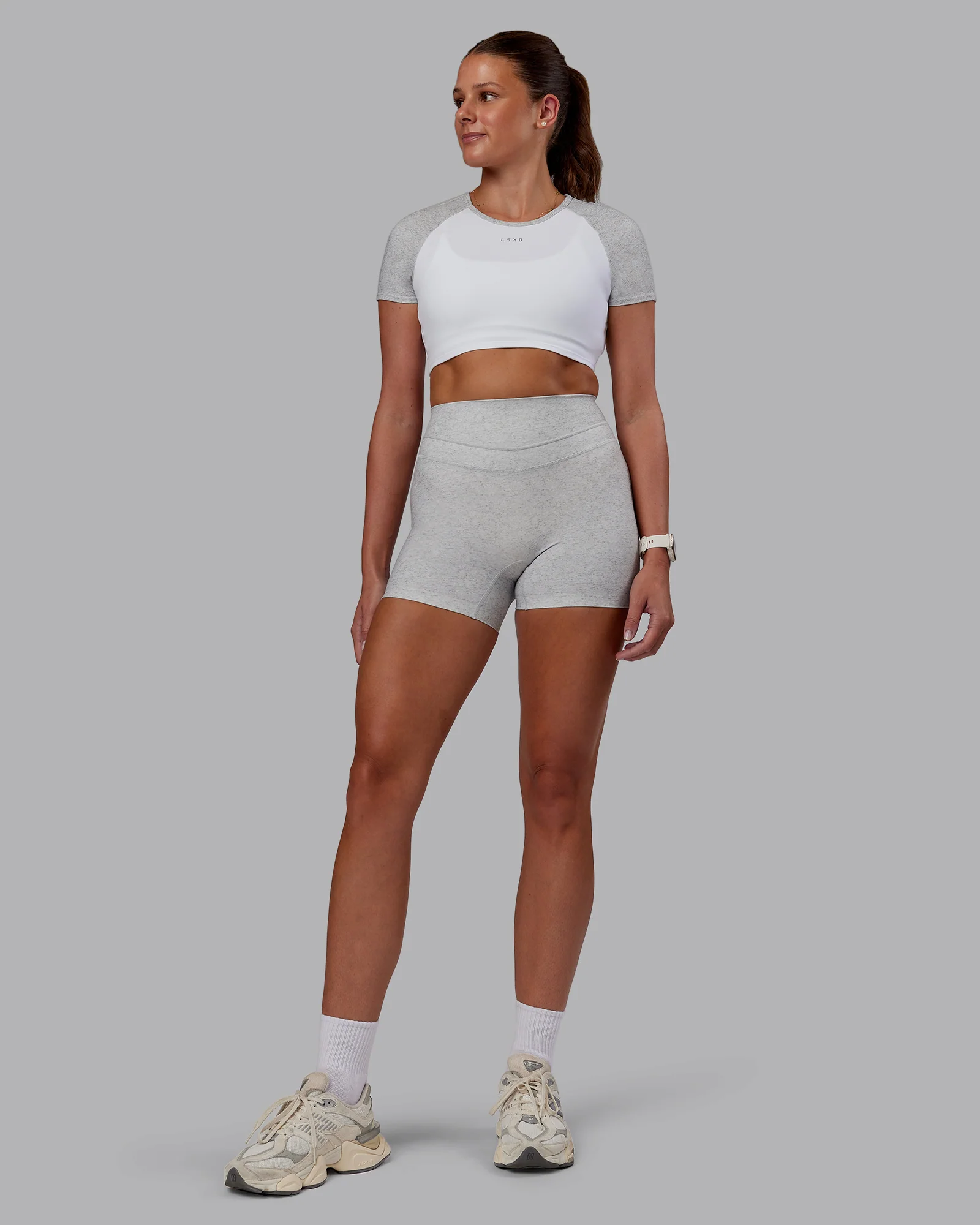 Run With It Ultra Cropped Tee - White-Grey Marl