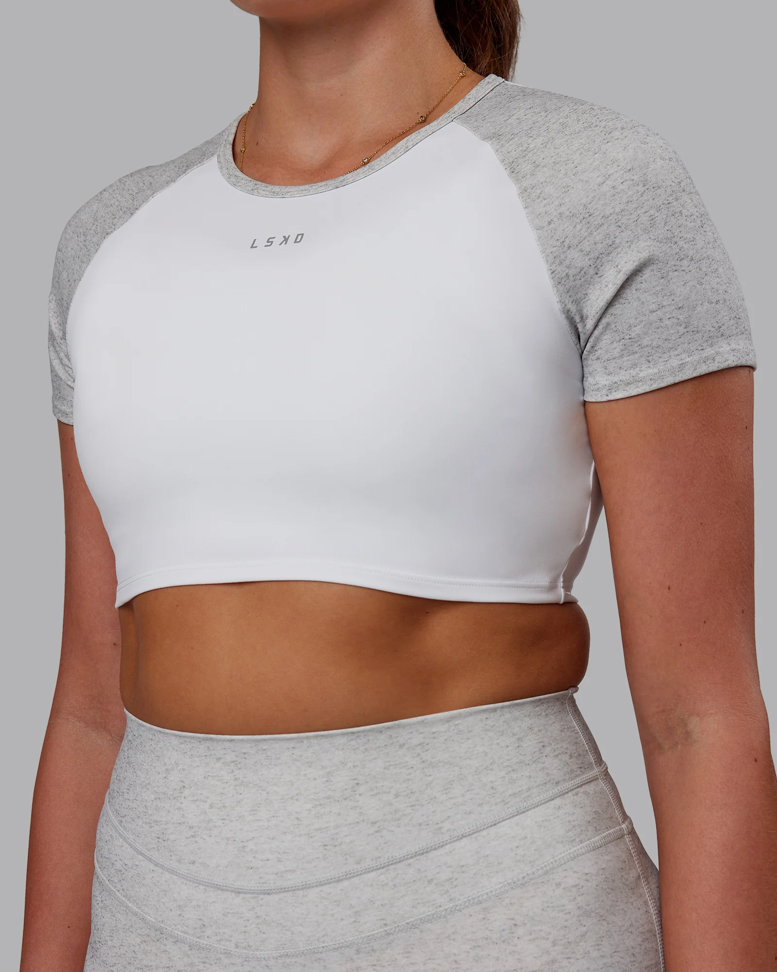 Run With It Ultra Cropped Tee - White-Grey Marl