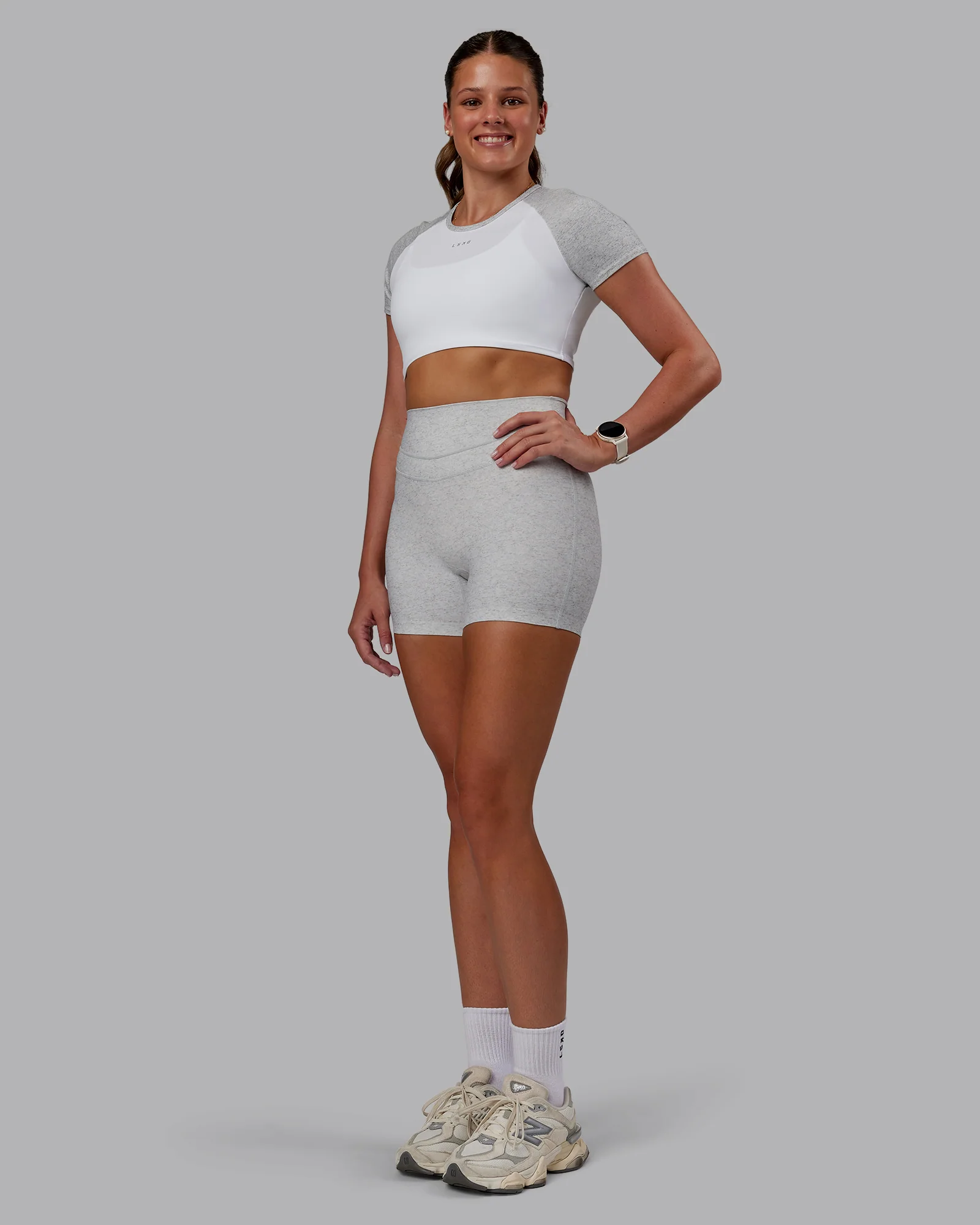 Run With It Ultra Cropped Tee - White-Grey Marl
