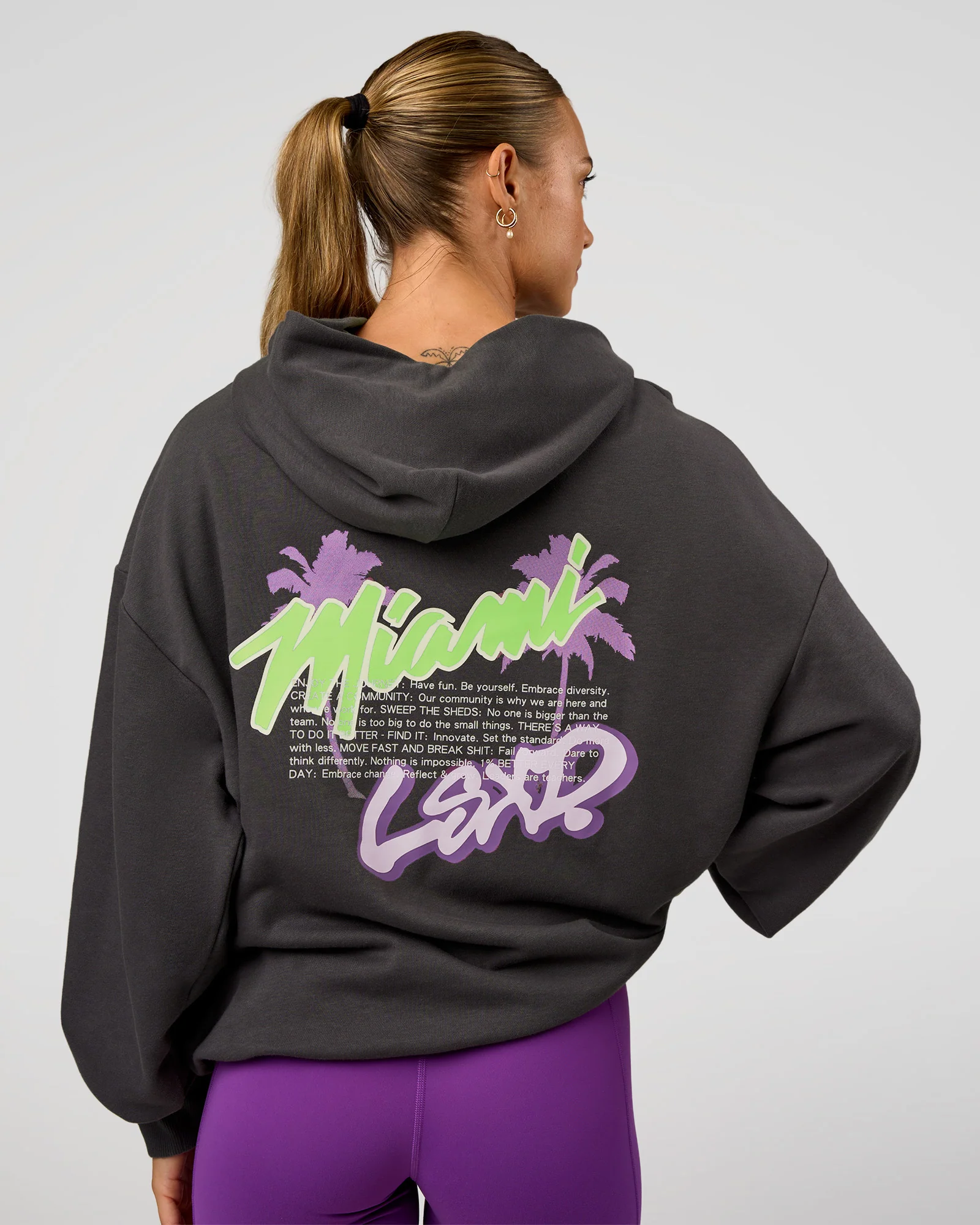 Miami Vibe Oversized Hoodie - Dark Storm-Marshmallow