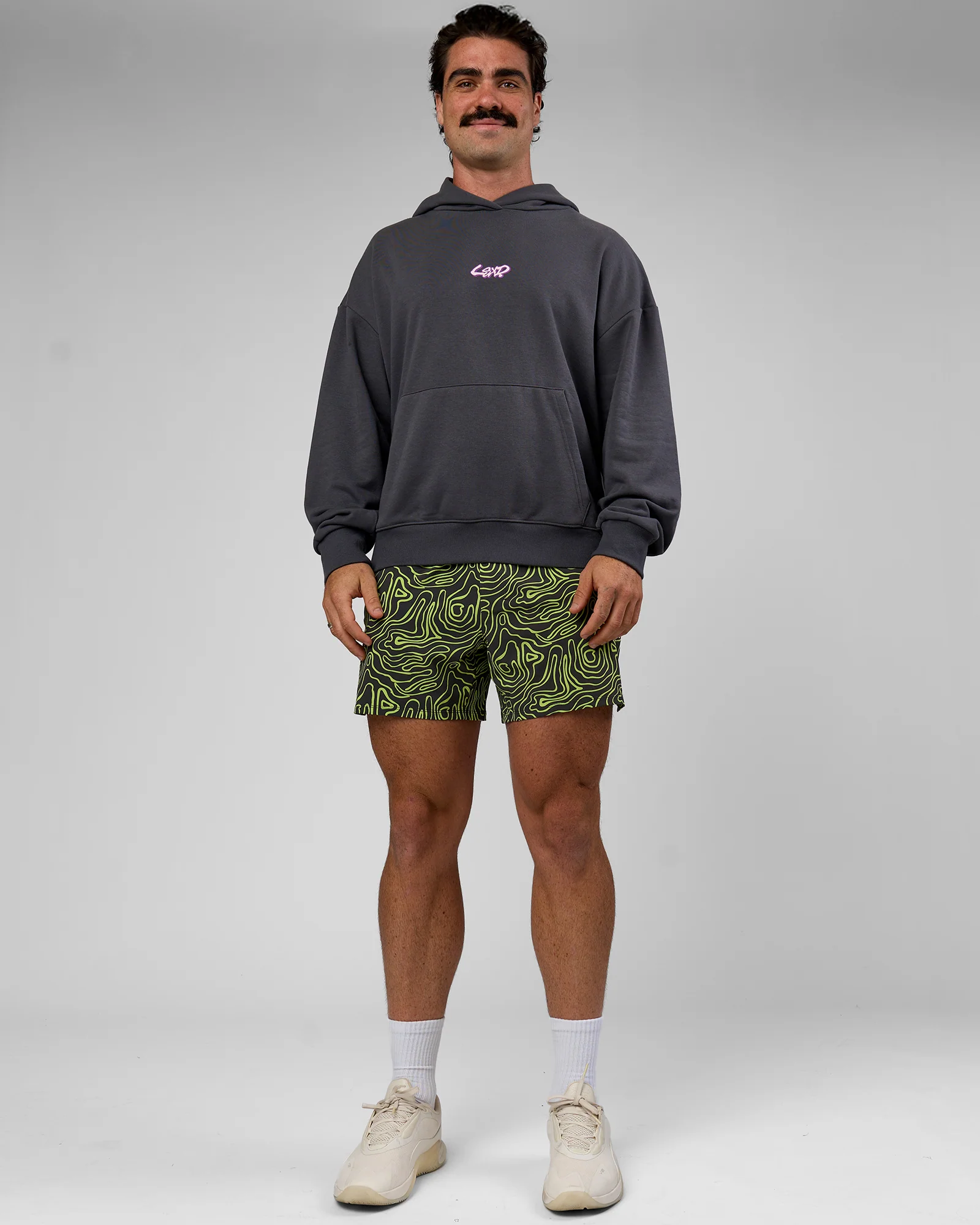 Miami Vibe Oversized Hoodie - Dark Storm-Marshmallow
