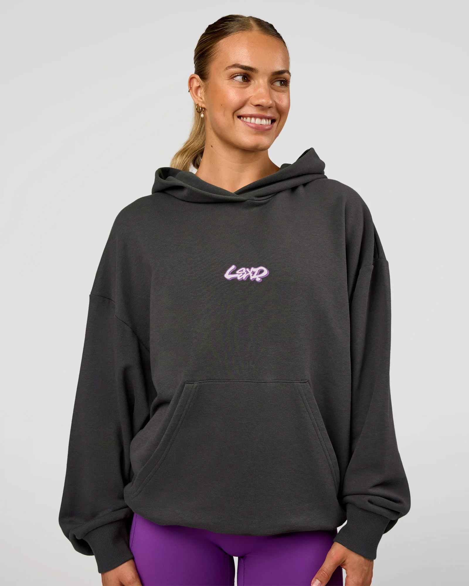 Miami Vibe Oversized Hoodie - Dark Storm-Marshmallow